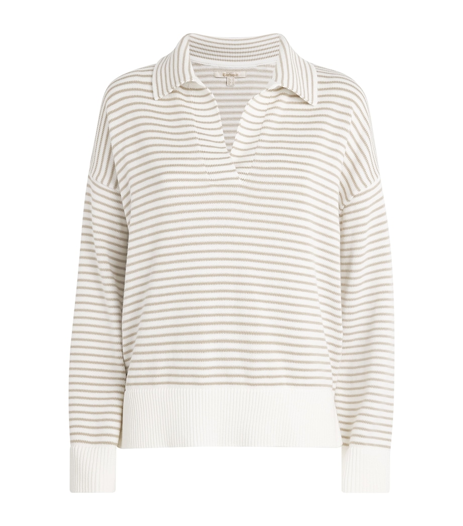 Barbour Womens Cotton Stripe Aylesby Sweater Cloud/sand Image 1