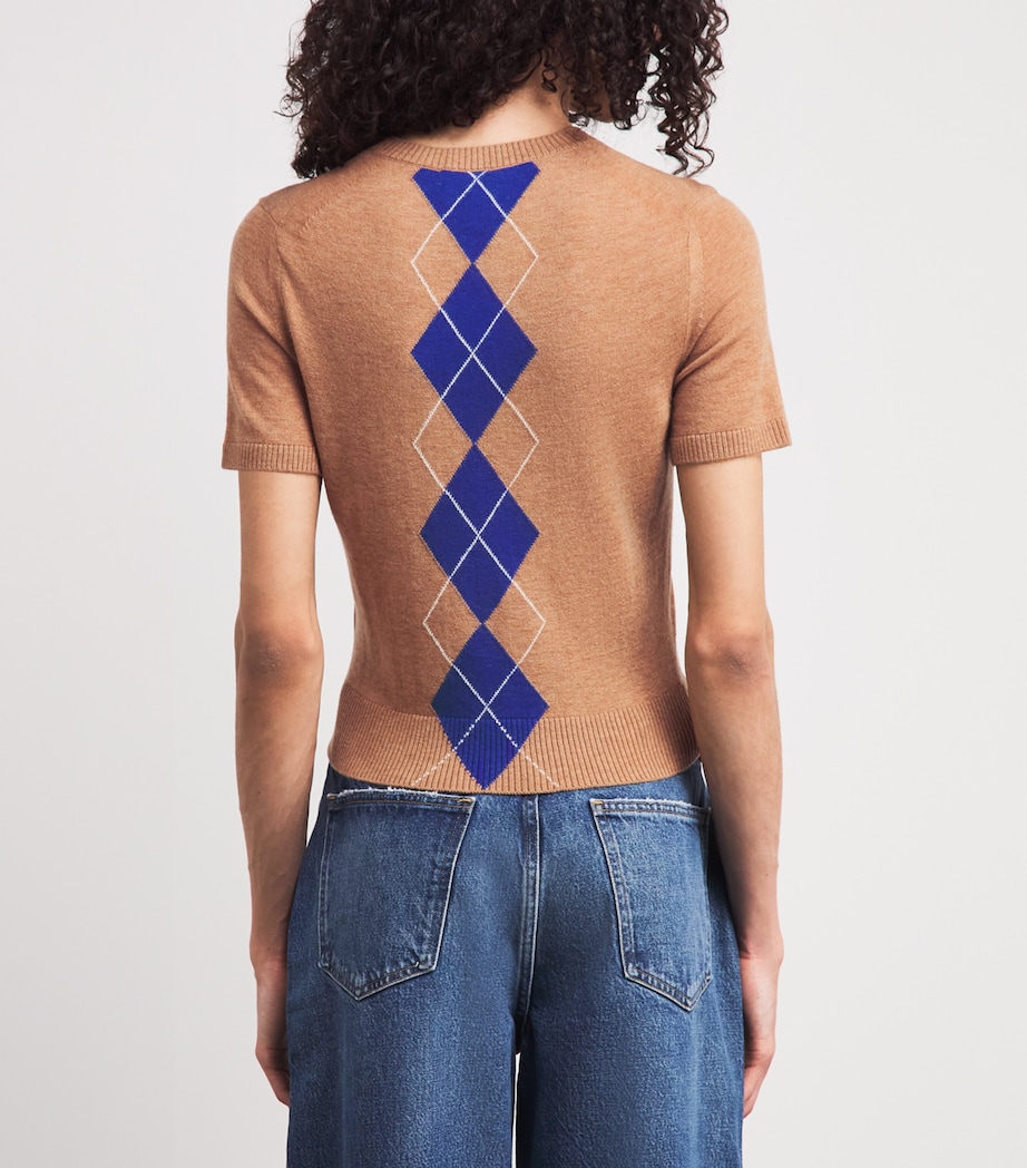 ME+EM Womens Wool-Cashmere Argyle T-Shirt Camel/deep Blue Image 5