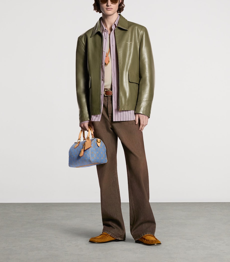 LOUIS VUITTON Mens Logo Boxy Leather Jacket Deep Lichen Green Image 2
