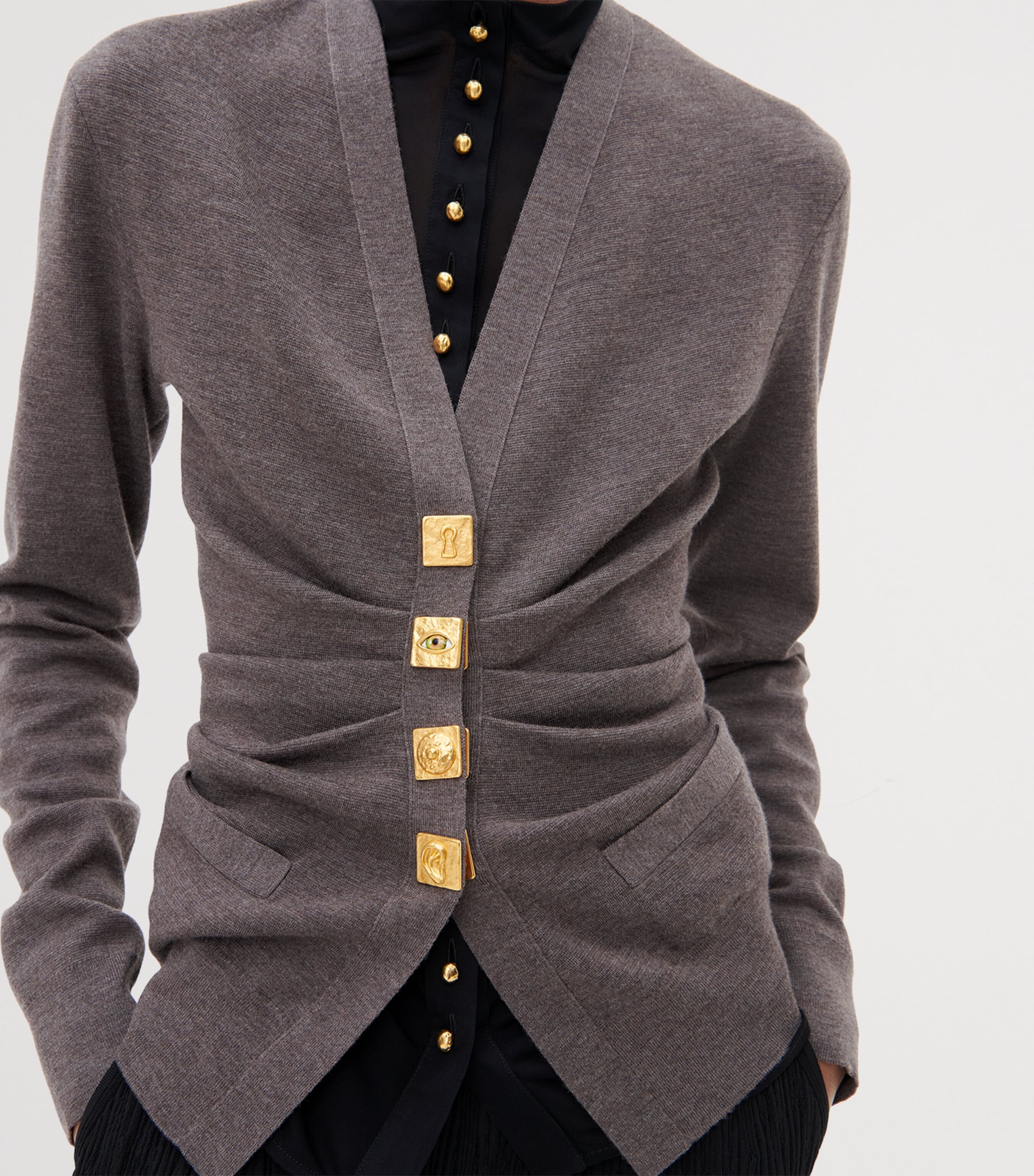 Schiaparelli Womens Wool Draped Cardigan Brown Image 4