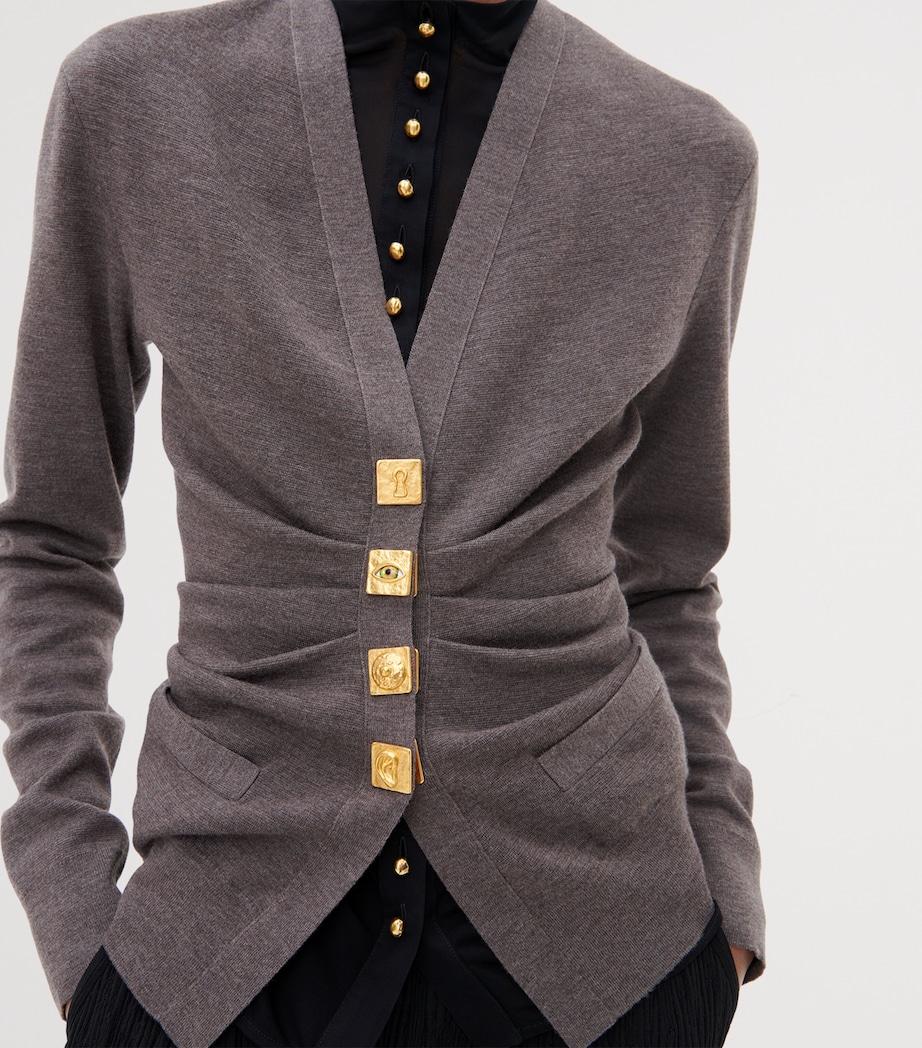 Schiaparelli Womens Wool Draped Cardigan Brown Image 4