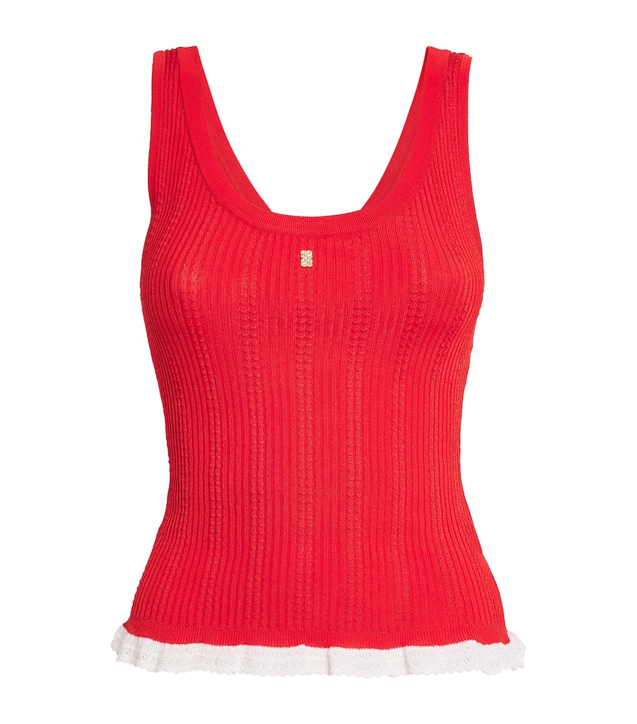 Sandro Paris Womens Knitted Lace-Trim Tank Top Red Image 1