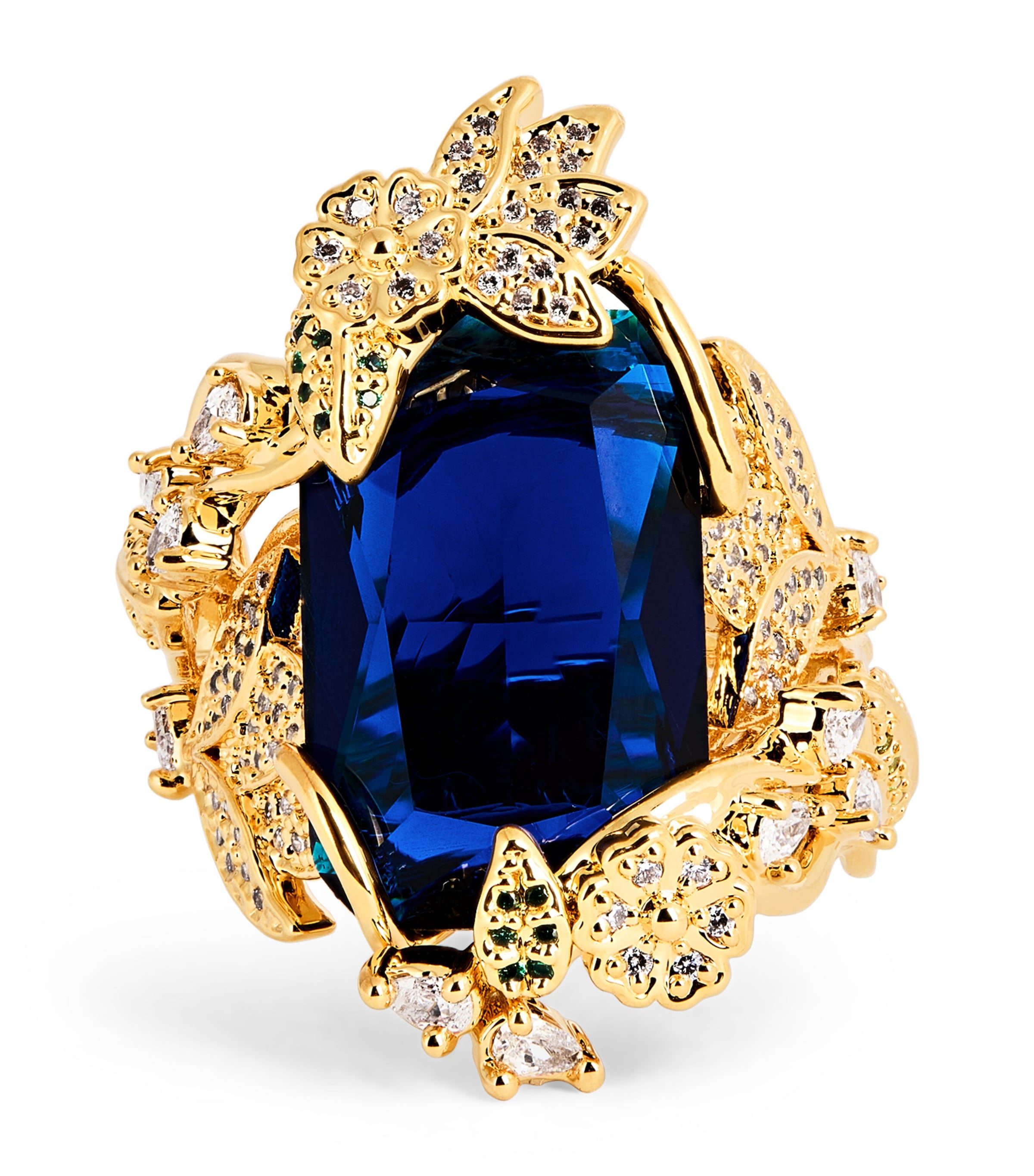 Embellished Bloom Cocktail Ring GOBLU/GOLD/BLUE Image 1