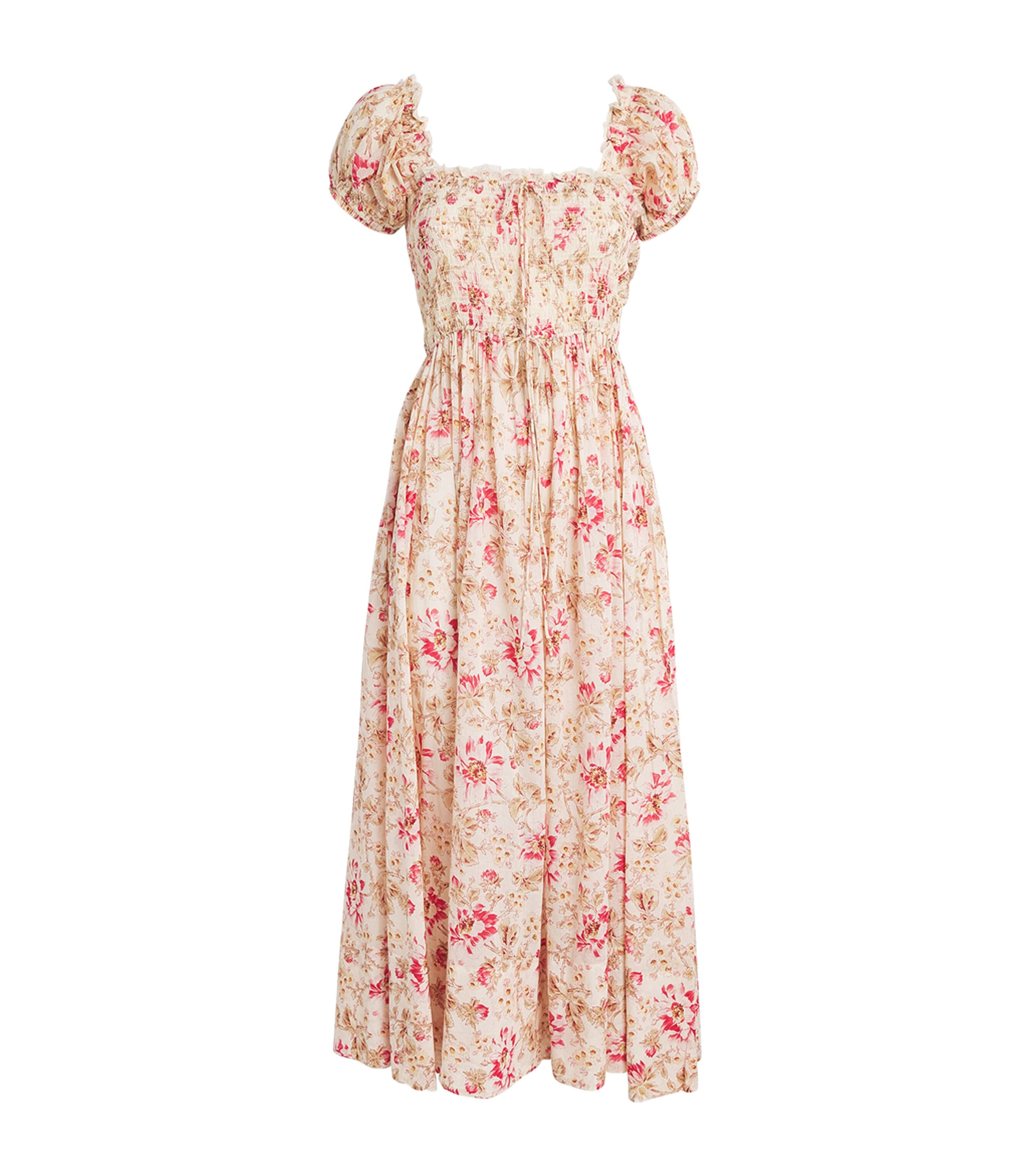 Doen Stanza Lace-trimmed Floral-print Organic Cotton-voile Midi Dress In Neutral