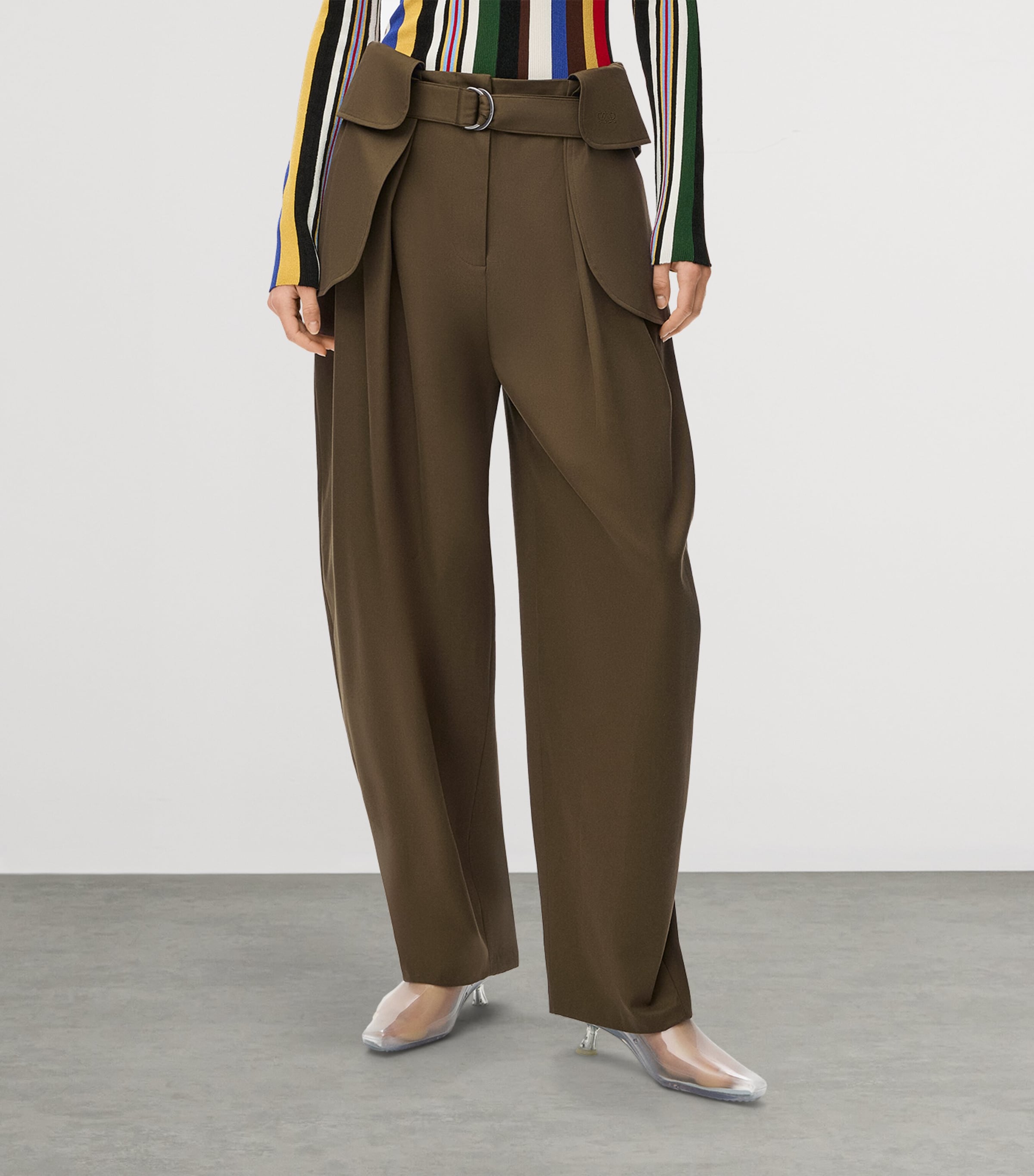 LOEWE Womens Cotton-Silk Cargo Trousers Khaki Green Image 3