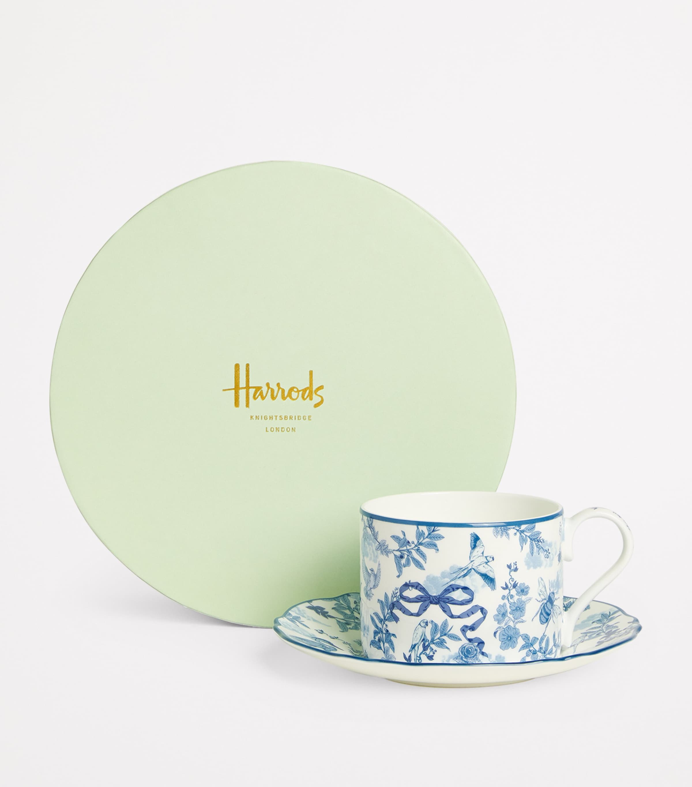 Harrods Bone China Toile Teacup and Saucer | Harrods UK