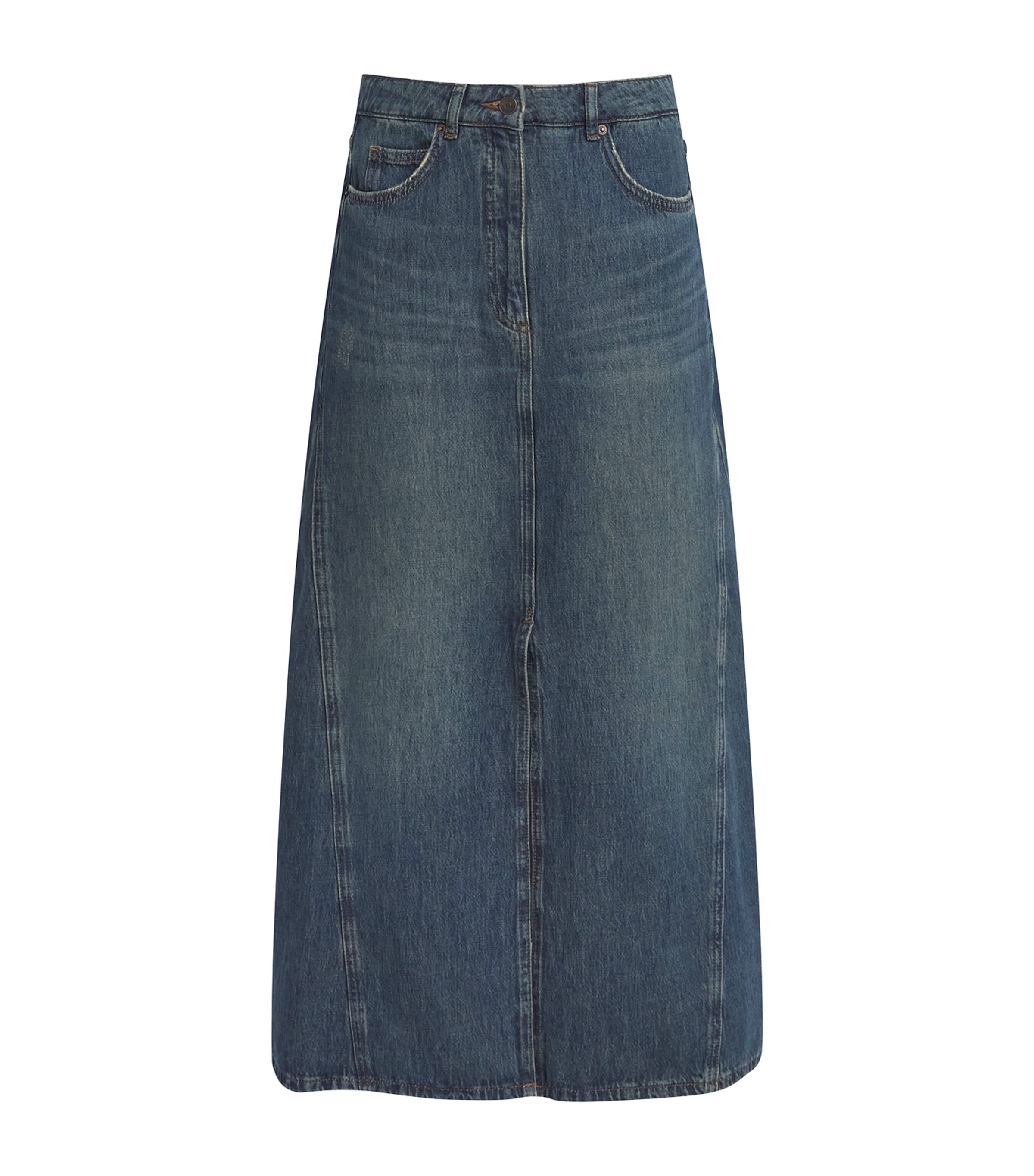 ME+EM Womens Denim A-Line Maxi Skirt Authentic Dark Wash Image 1