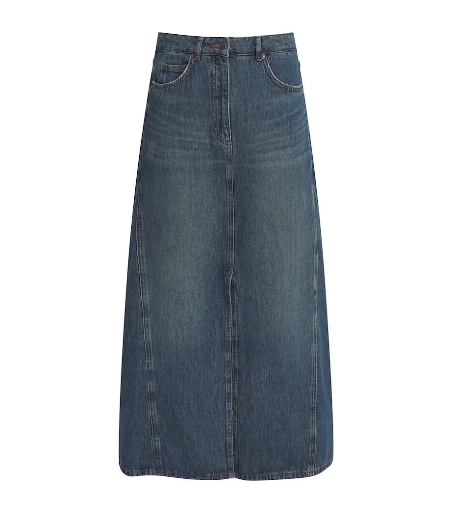 ME+EM Womens Denim A-Line Maxi Skirt Authentic Dark Wash Image 1