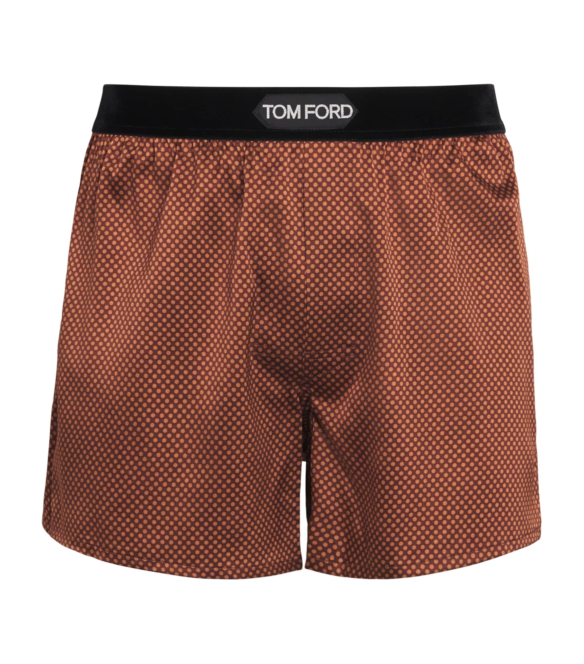 Tom Ford Stretch-silk Polka-dot Boxers In Brown