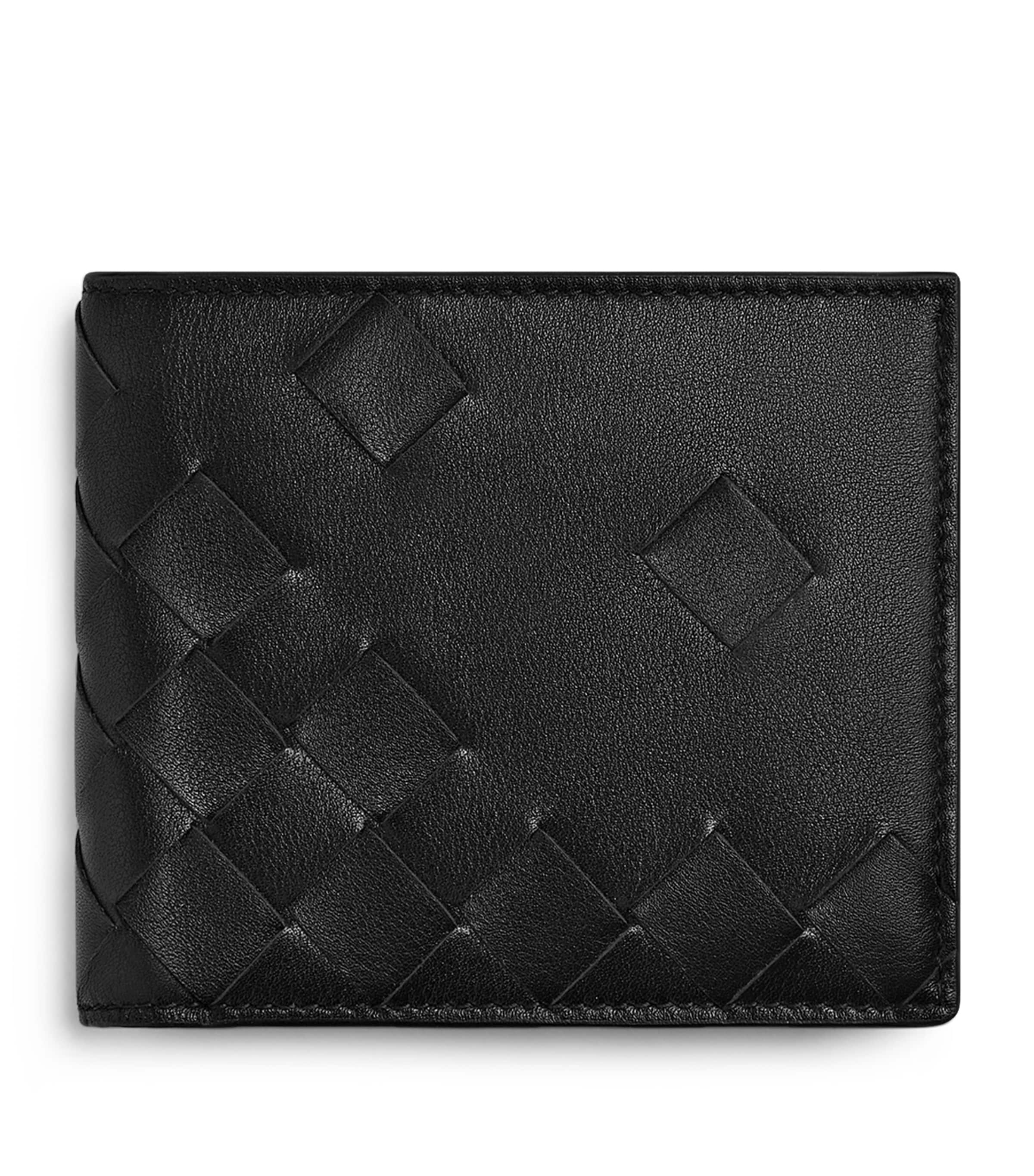 Bottega Veneta Leather Intrecciato Bifold Wallet In Black