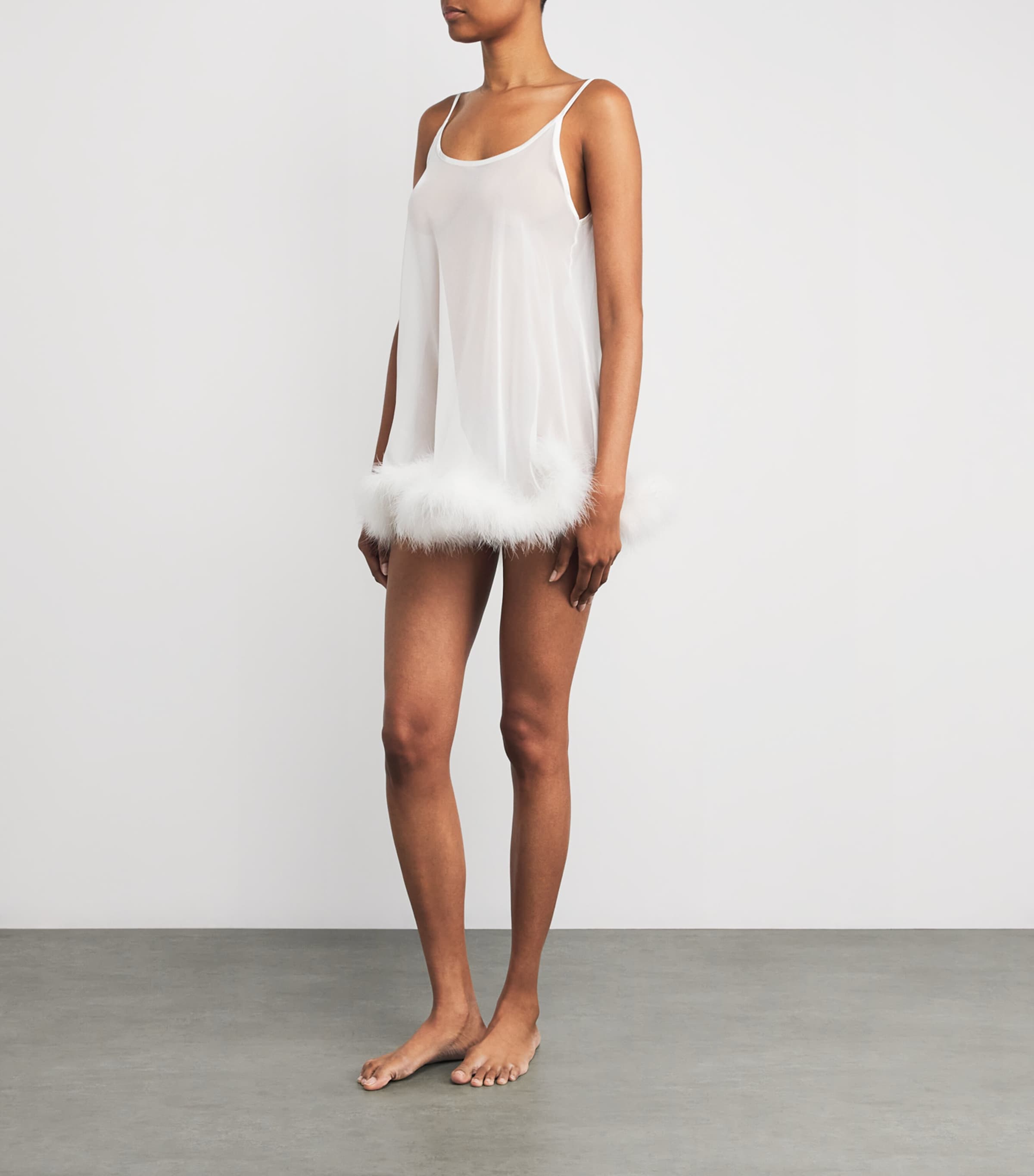 Silk Feather-Trim Sheer Diana Babydoll Nightdress IVORY Image 2