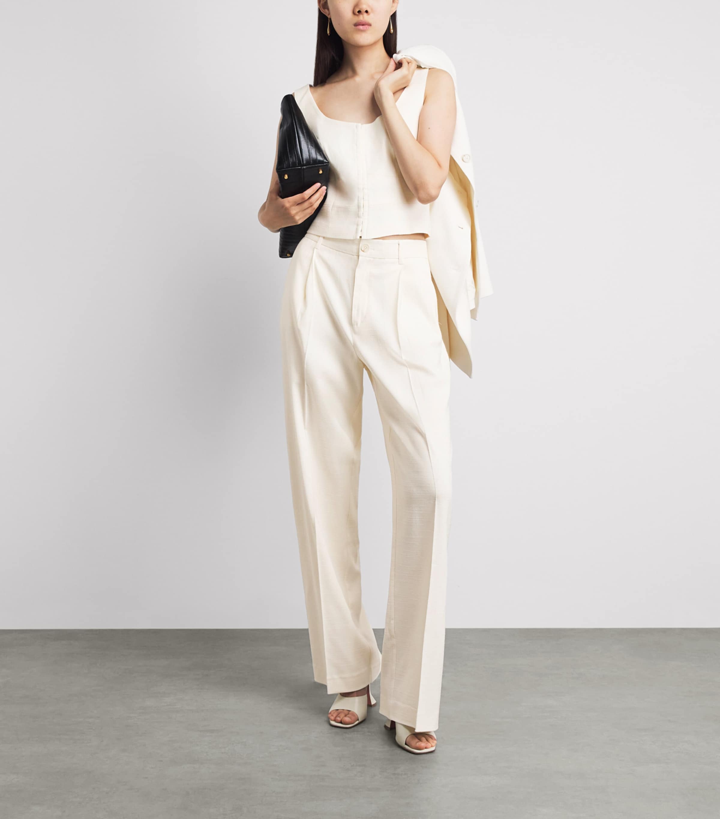 PAIGE Womens Westin Pleated Wide-Leg Trousers Bone Image 2