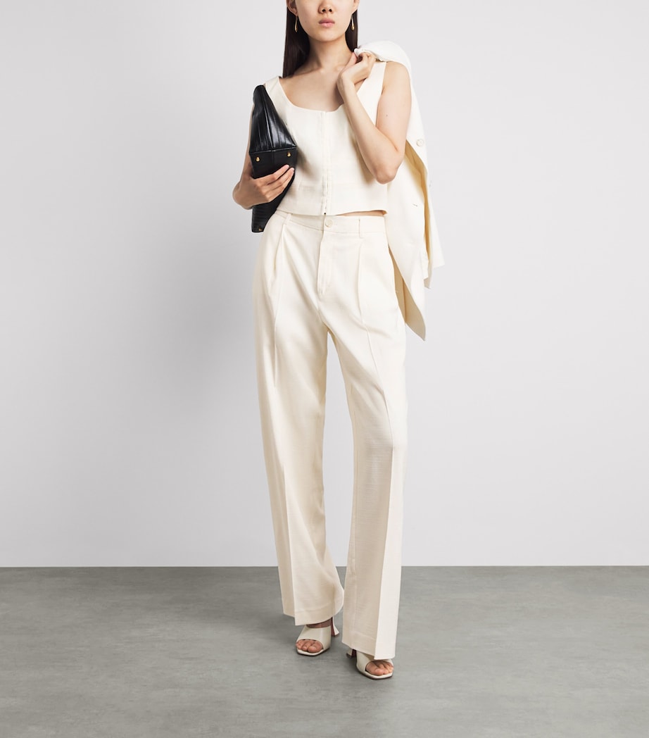 PAIGE Womens Westin Pleated Wide-Leg Trousers Bone Image 2