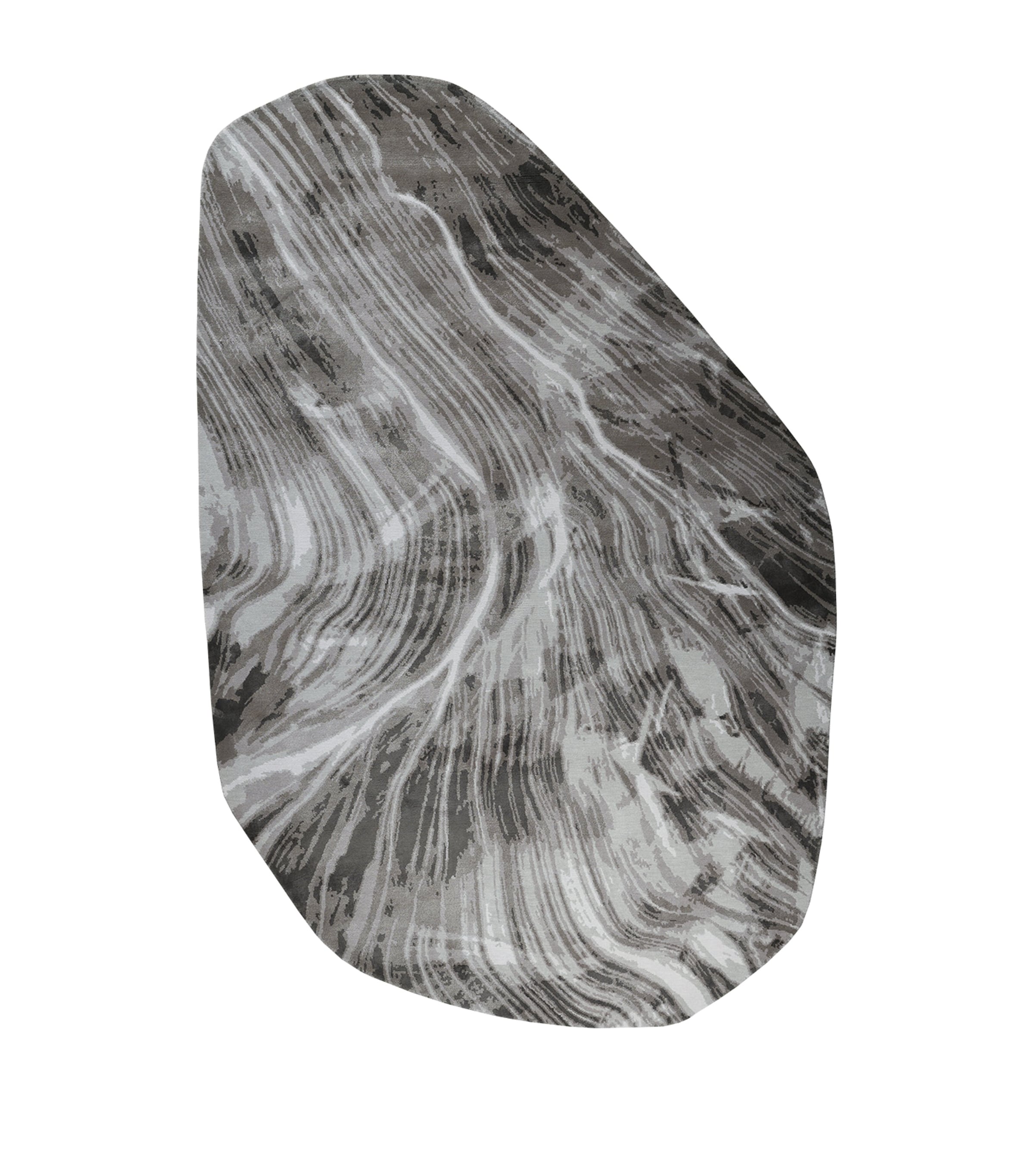Wool-Silk Falls Graphite Shaped Rug (2.74m x 1.83m) GREY Image 1
