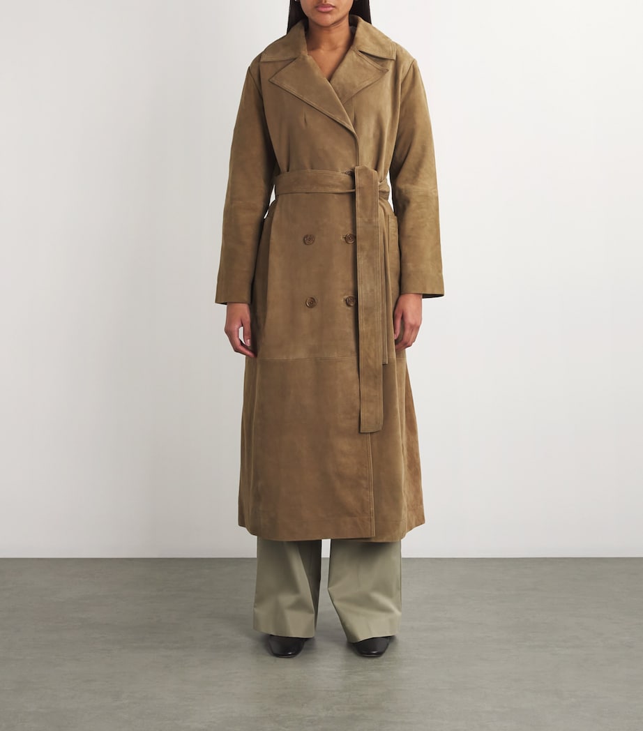 Suede Belted Trench Coat 250_343 LIGHT KHAKI Image 3