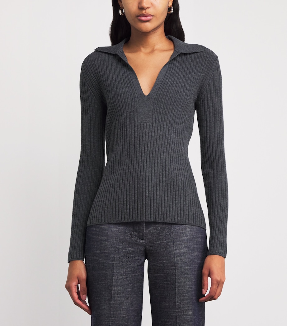 Merino-Blend Polo Top SMOKE Image 3