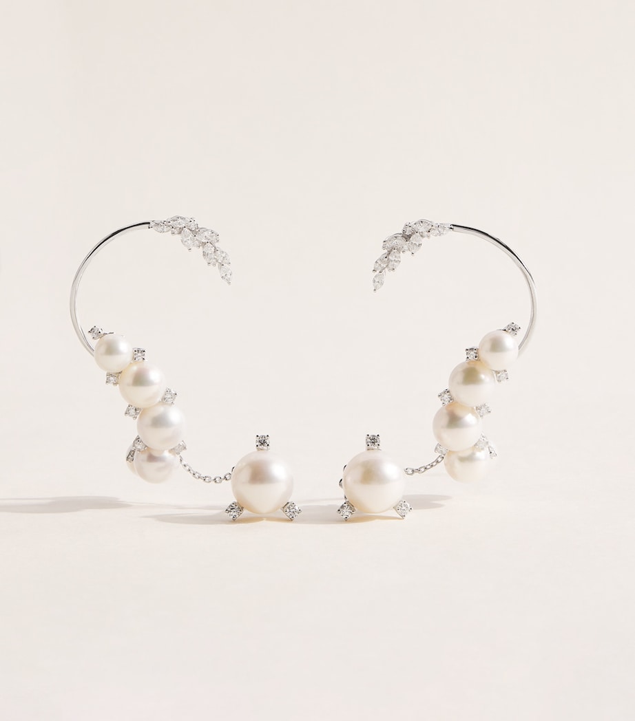 Yeprem White Gold and Diamond Pearlescent Clip Earrings White Gold Image 1