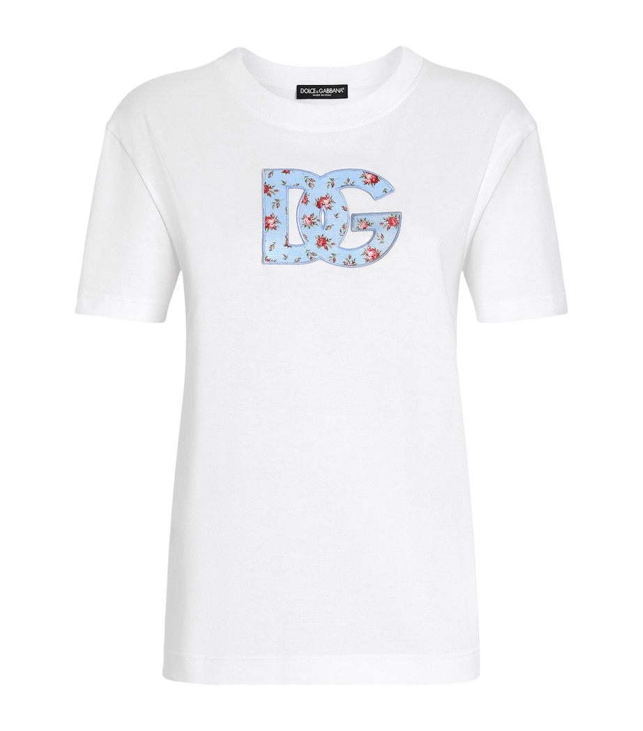 Dolce&Gabbana Womens Cotton DG Millennials Appliqué T-Shirt Opti Image 1
