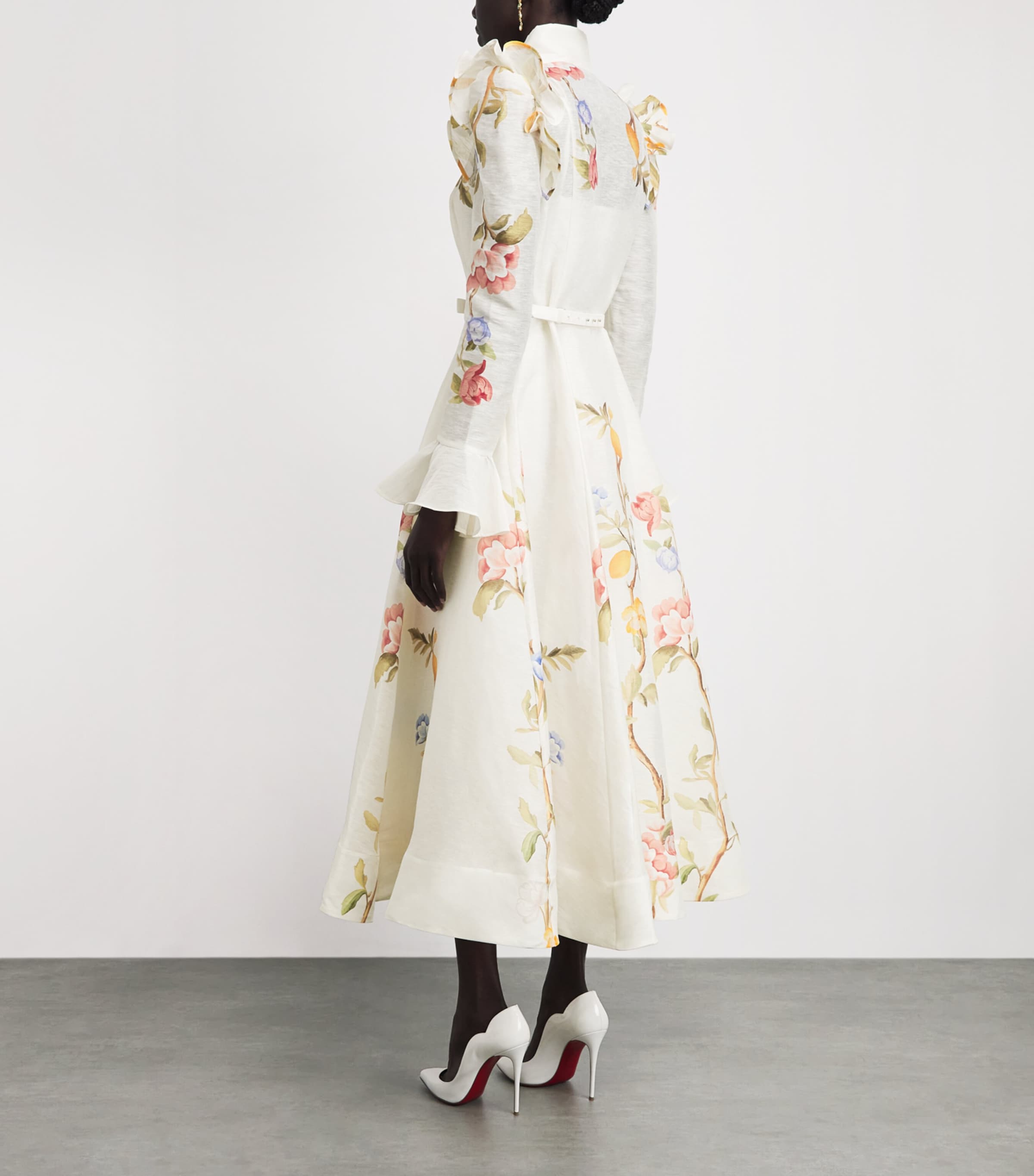 LEO LIN Womens Floral Selina Midi Dress Lemon Vine Prnt Snow Image 4