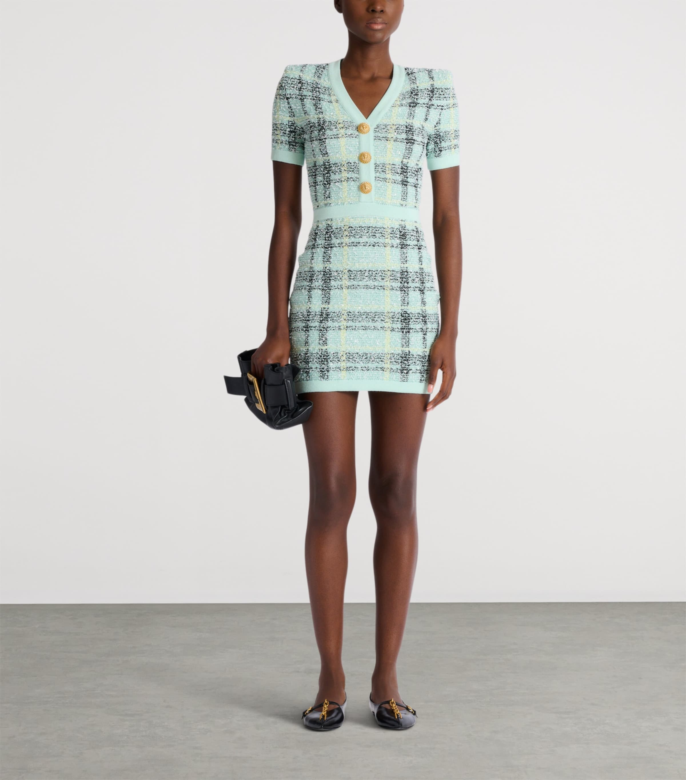 Tweed Sequin Mini Dress ULM VERT/JAUNE/NOIR Image 3