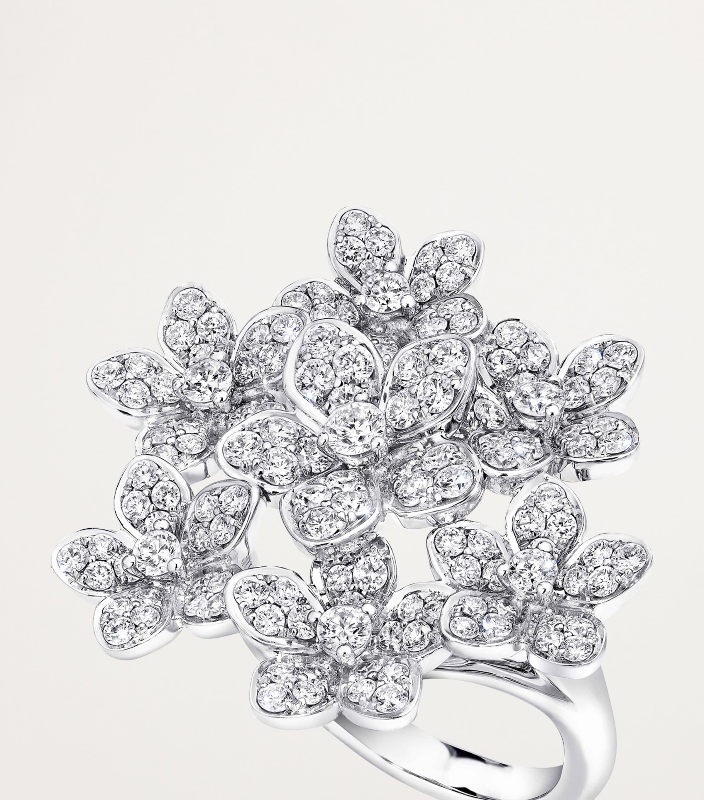White Gold and Diamond Wild Flower Ring (One Size) WHITE GOLD Image 5