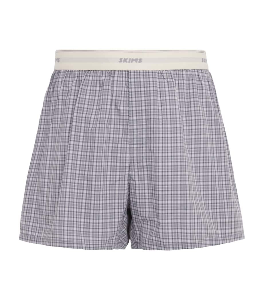 Skims Mens Cotton Poplin Check Boxer Shorts Full Moon Check Image 1
