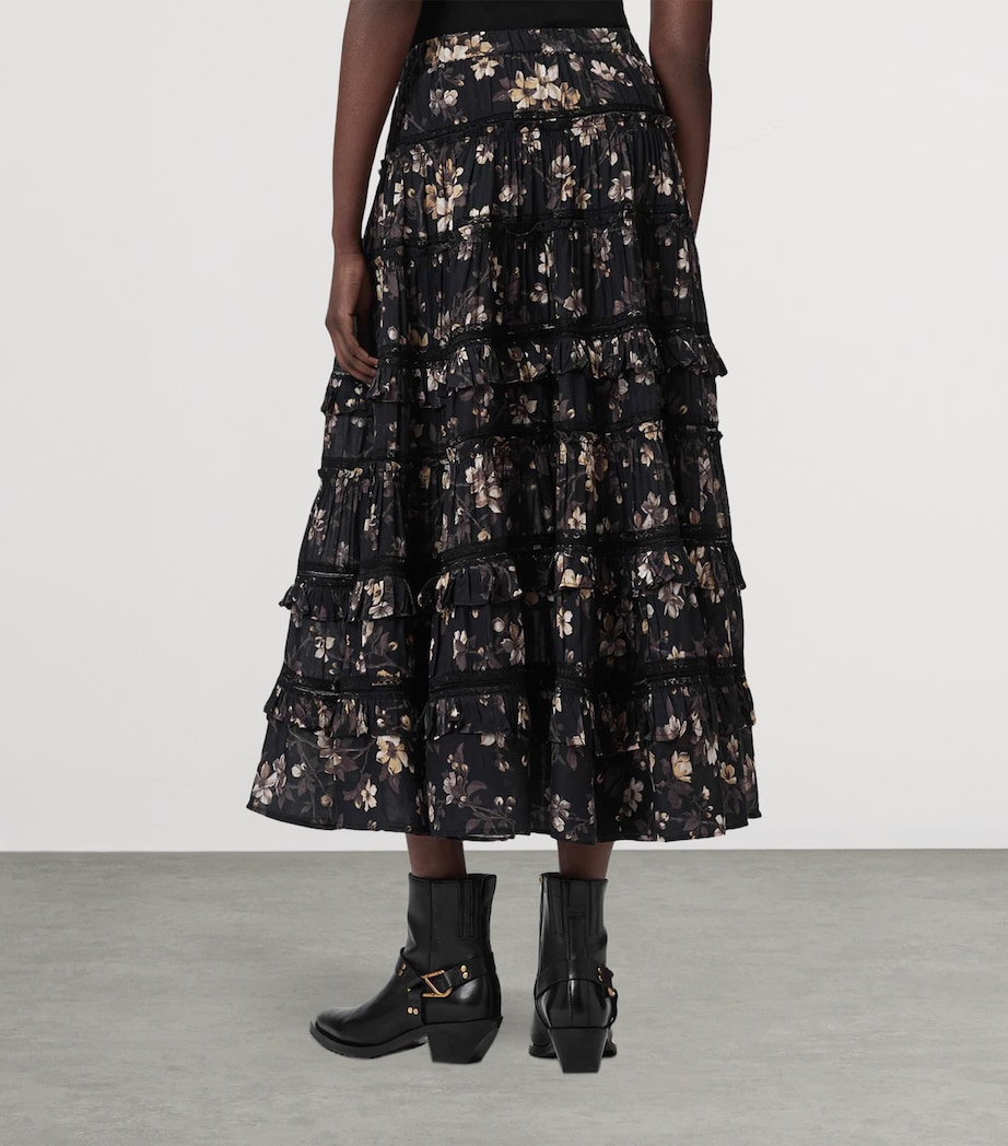 AllSaints Womens Floral Print Talia Midi Skirt Vine Black Image 4