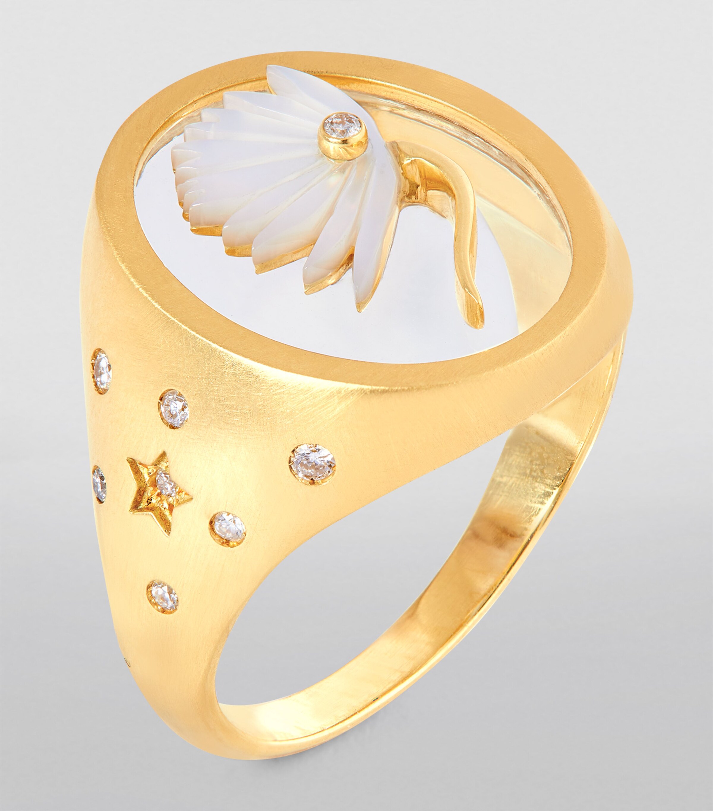 L'ATELIER NAWBAR Yellow Gold, Diamond and Mother-of-Pearl Wared 2.0 Ring White Image 2