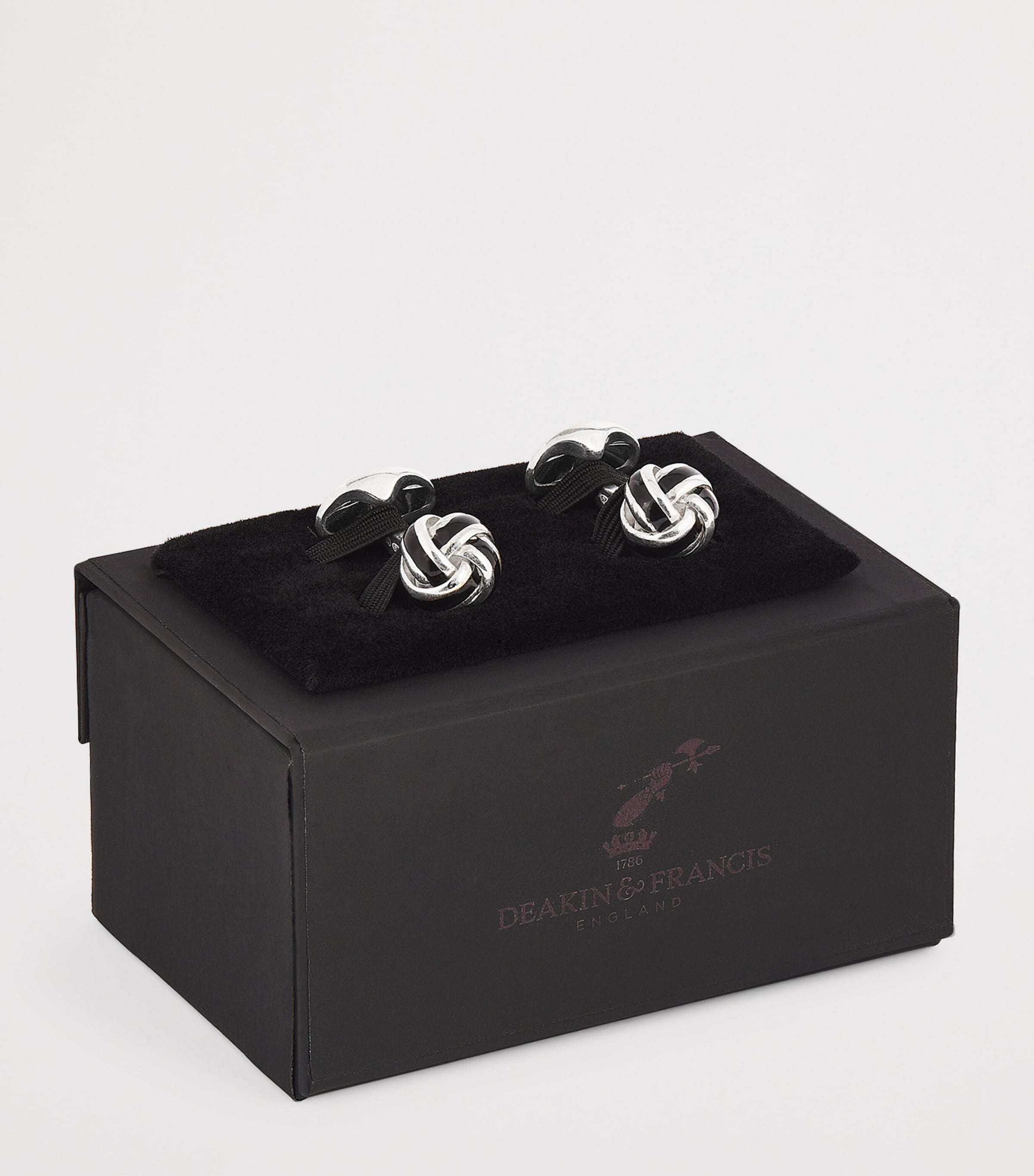 Deakin & Francis Sterling Silver and Enamel Knot Cufflinks Black Image 3
