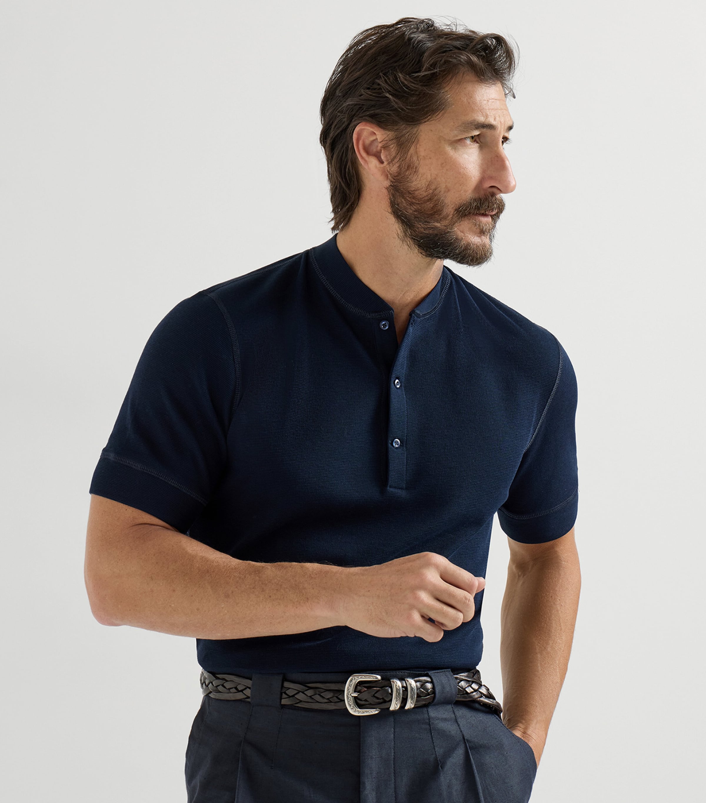 Brunello Cucinelli Mens Cotton-Silk Henley Top Image 4