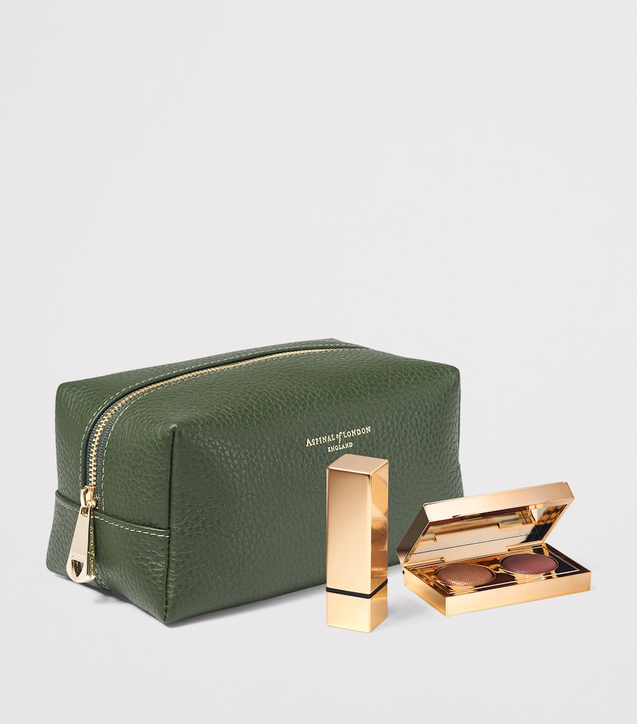 Aspinal Of London Medium Leather London Cosmetic Case Racing Green Image 2