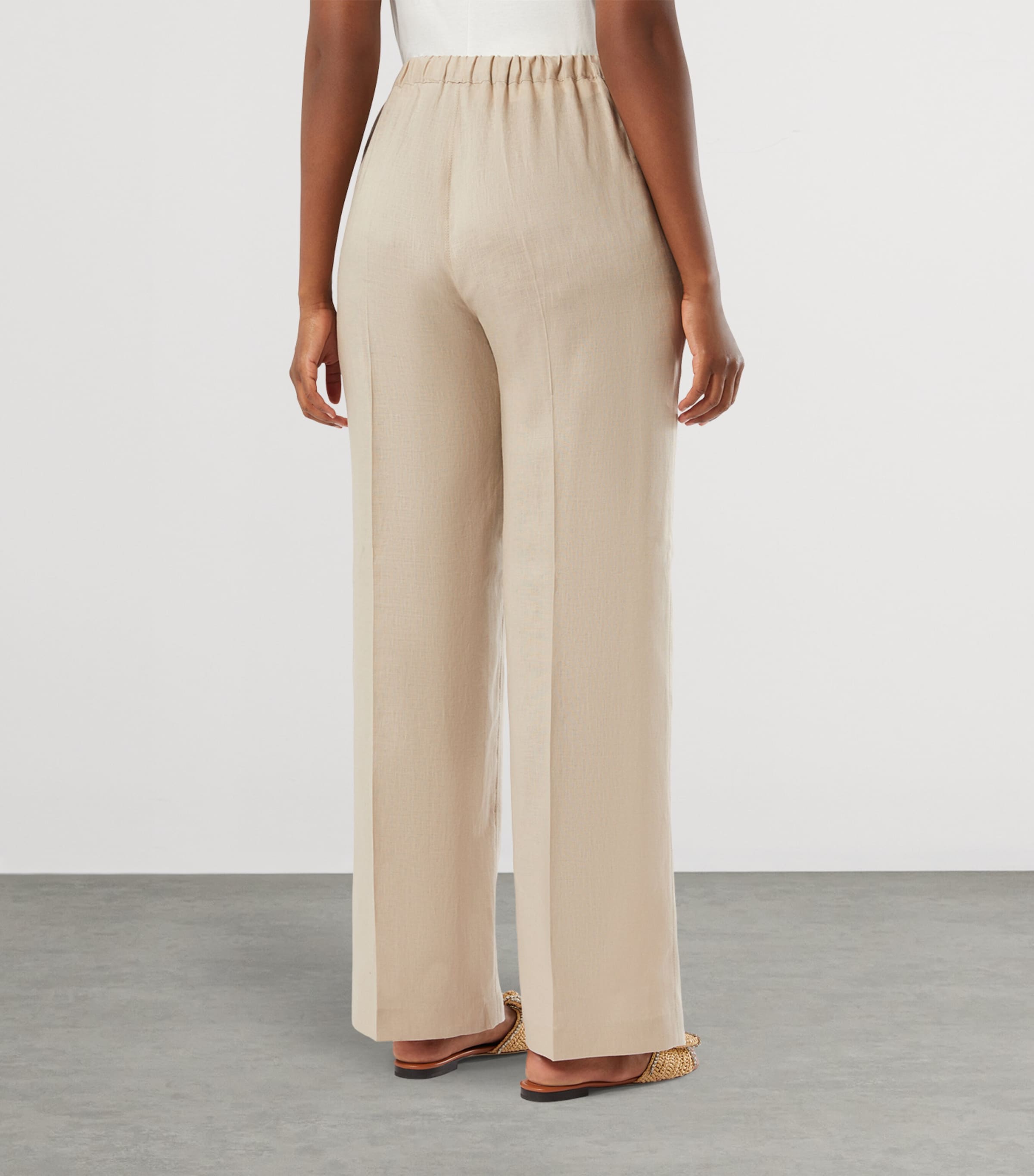 Marina Rinaldi Womens Linen Wide-Leg Trousers Beige Image 4