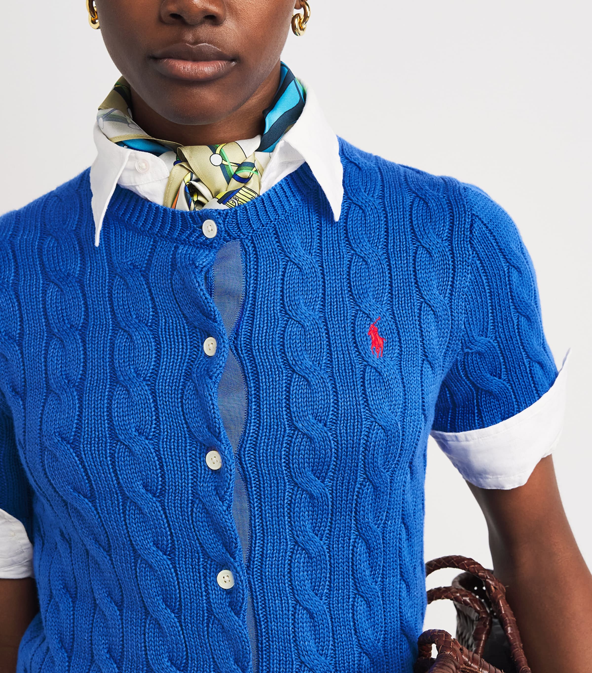 Polo Ralph Lauren Womens Cotton Cable-Knit Cardigan Gala Blue Image 3