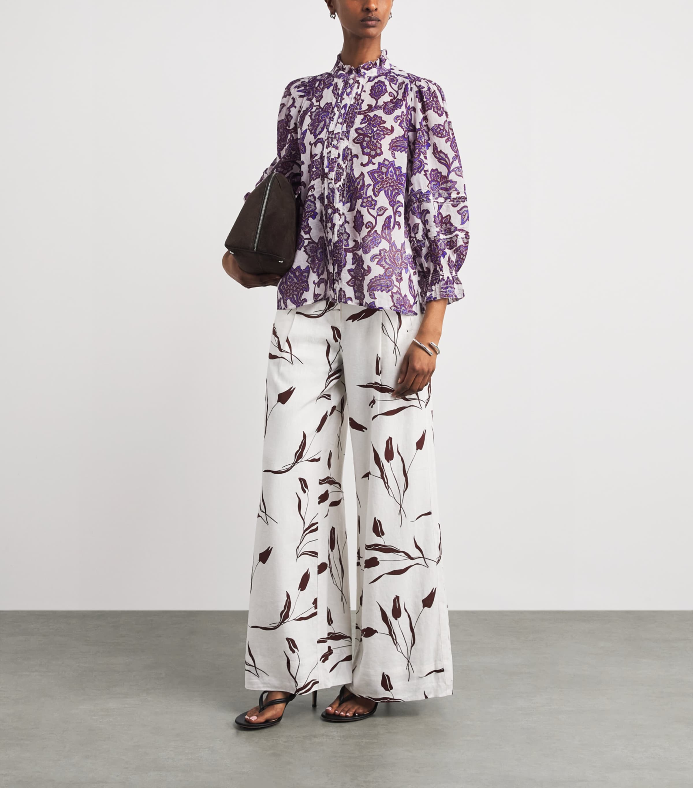 ME+EM Womens Cotton Floral Print Blouse Light Cream Multi Image 2