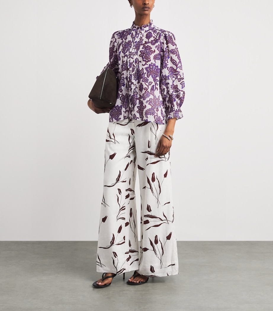 ME+EM Womens Cotton Floral Print Blouse Light Cream Multi Image 2