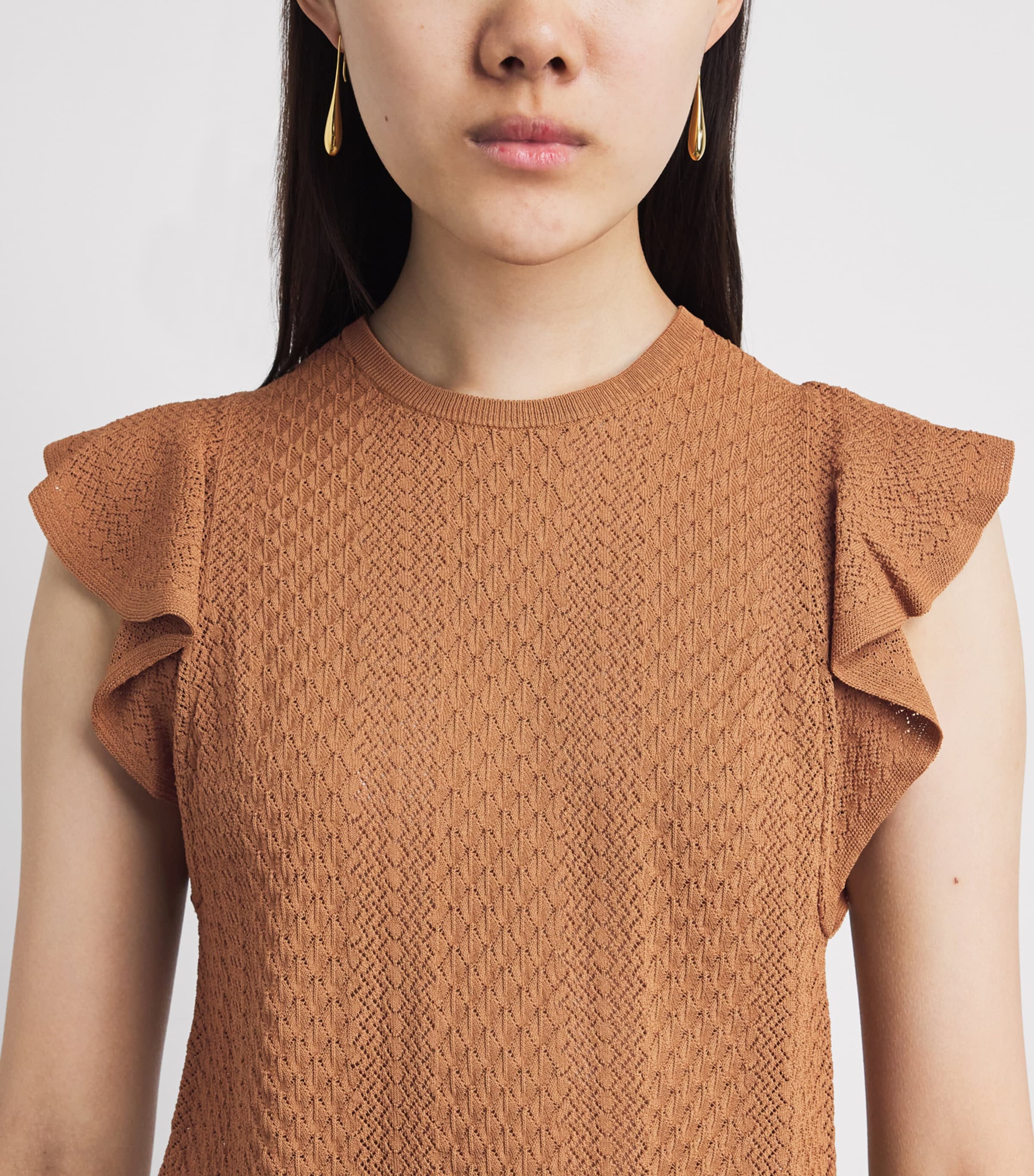PAIGE Womens Ruffled Margo Tank Top Desert Brown Image 3