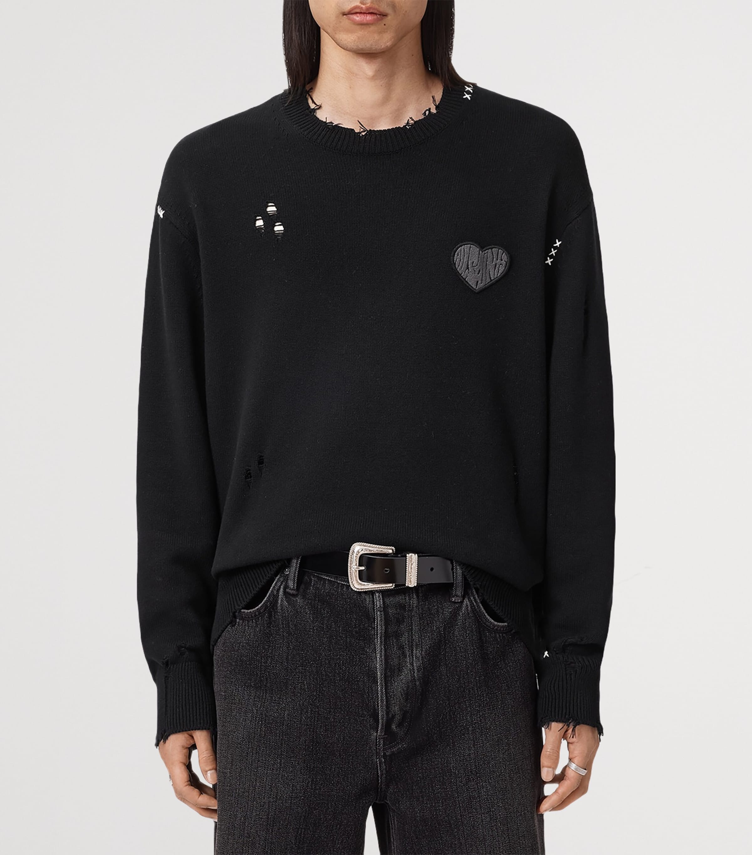 Cotton Distressed Theo Sweater BLACK Image 4