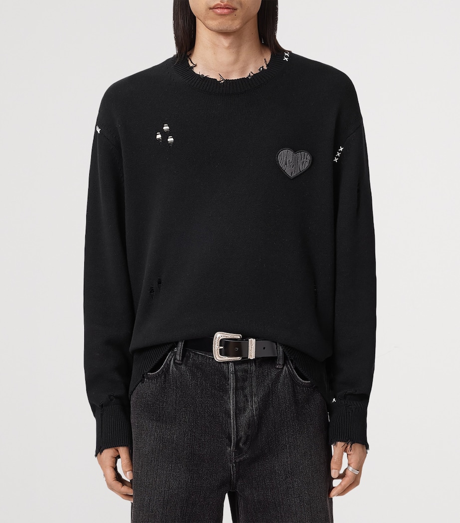 Cotton Distressed Theo Sweater BLACK Image 4