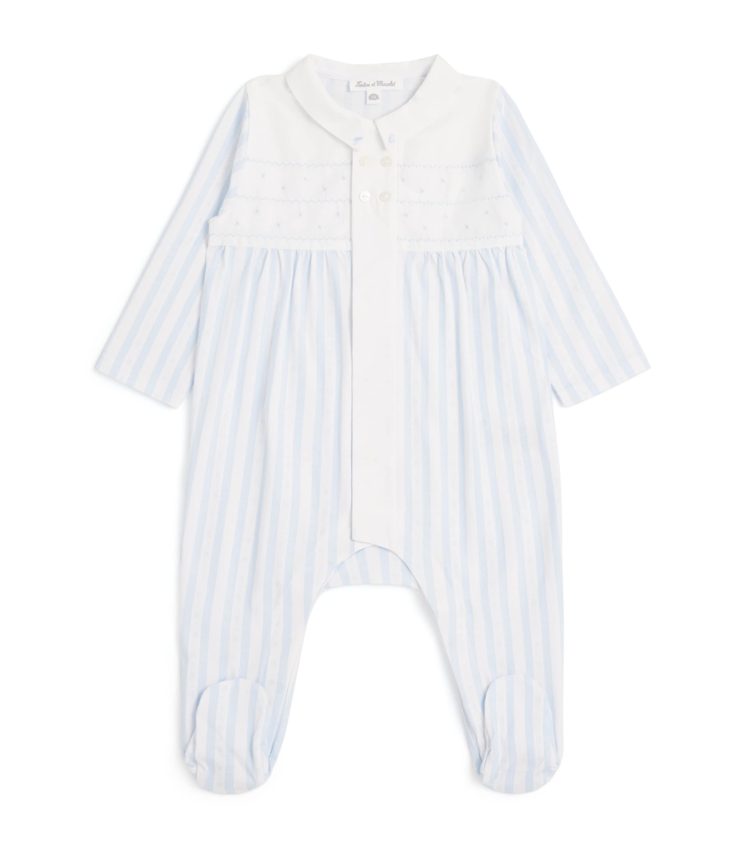 Cotton Stripe All-In-One (0-24 Months) 41BLEU CIEL Image 1