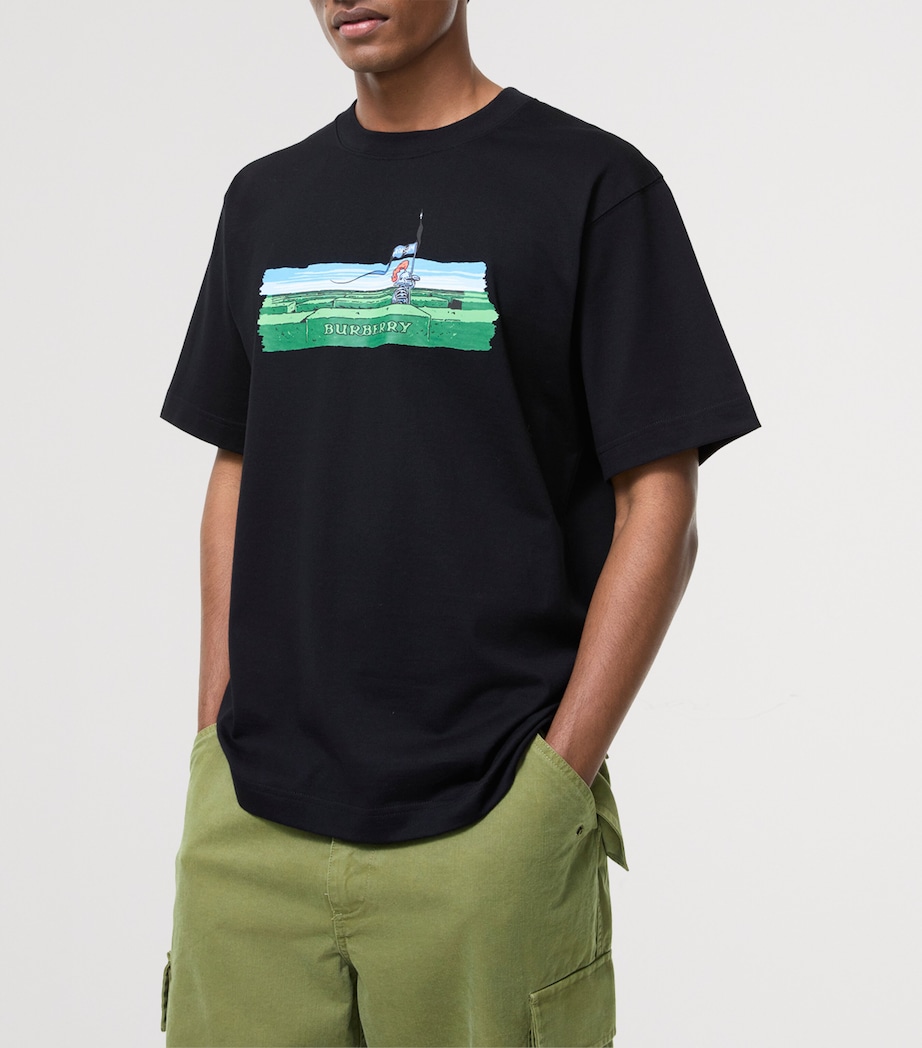 Burberry Mens Cotton Maze Print T-Shirt Black Image 2