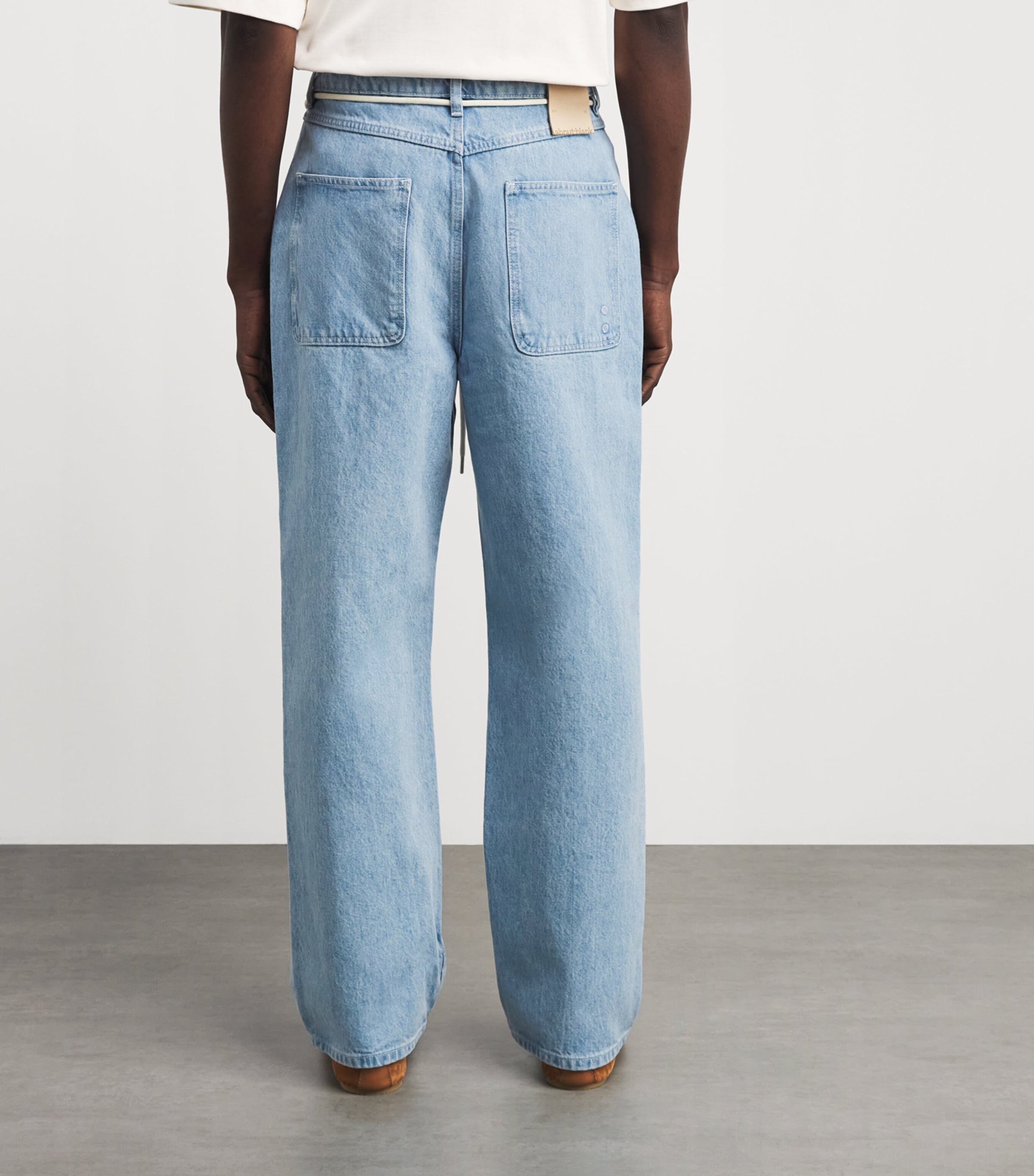 about:blank Mens Shoelace Belt Wide-Leg Jeans Light Blue Wash Image 5