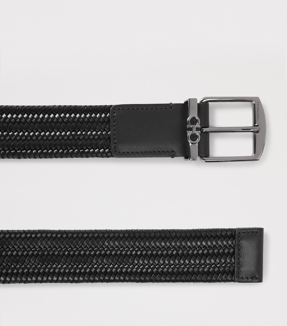 Salvatore Ferragamo Leather Woven Gancini Belt Black Image 2