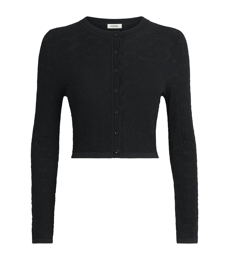 Sandro Paris Womens Pointelle-Knit Cropped Cardigan Black Image 1