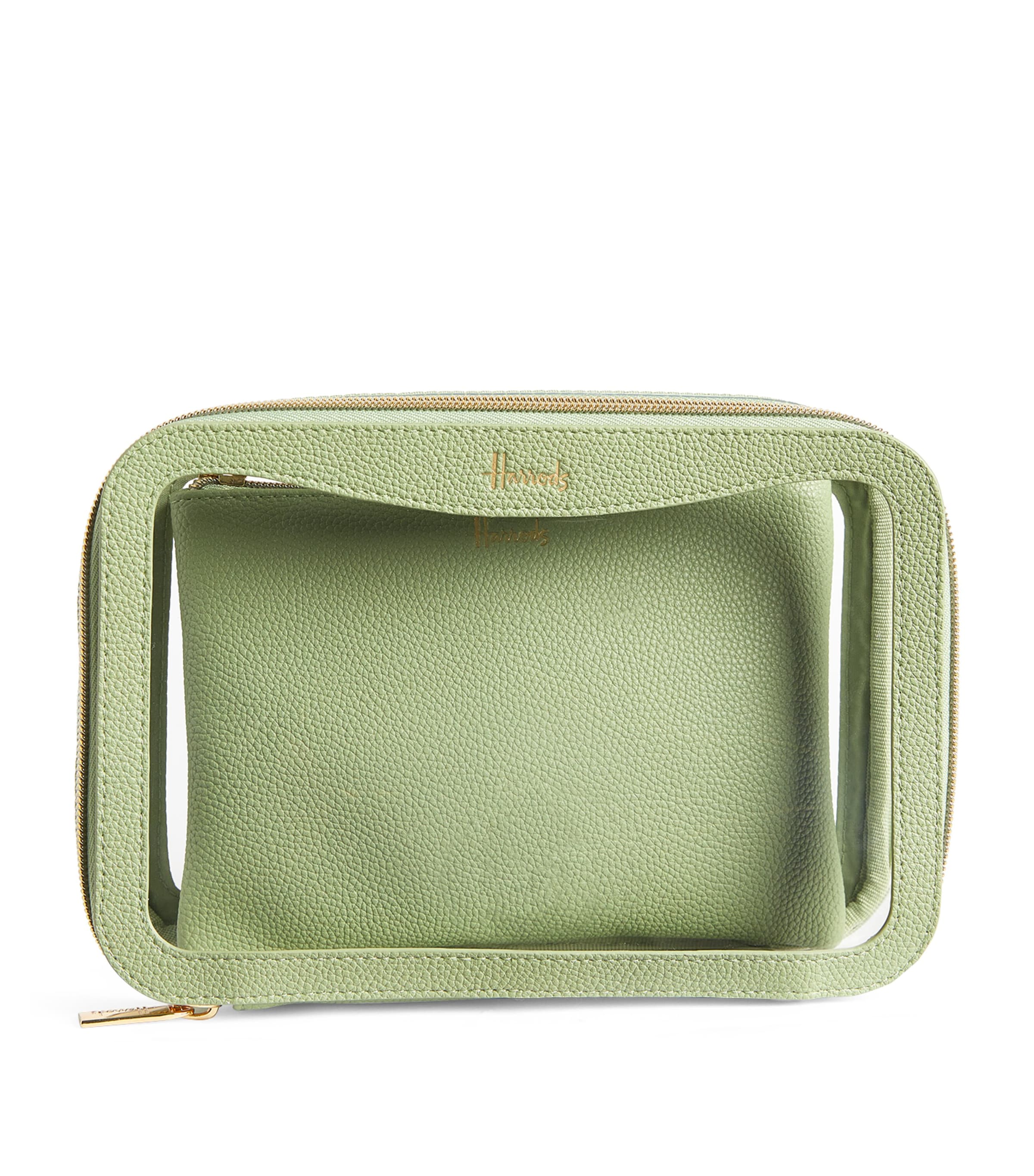 Harrods Transparent Oxford Cosmetic Bag In Green