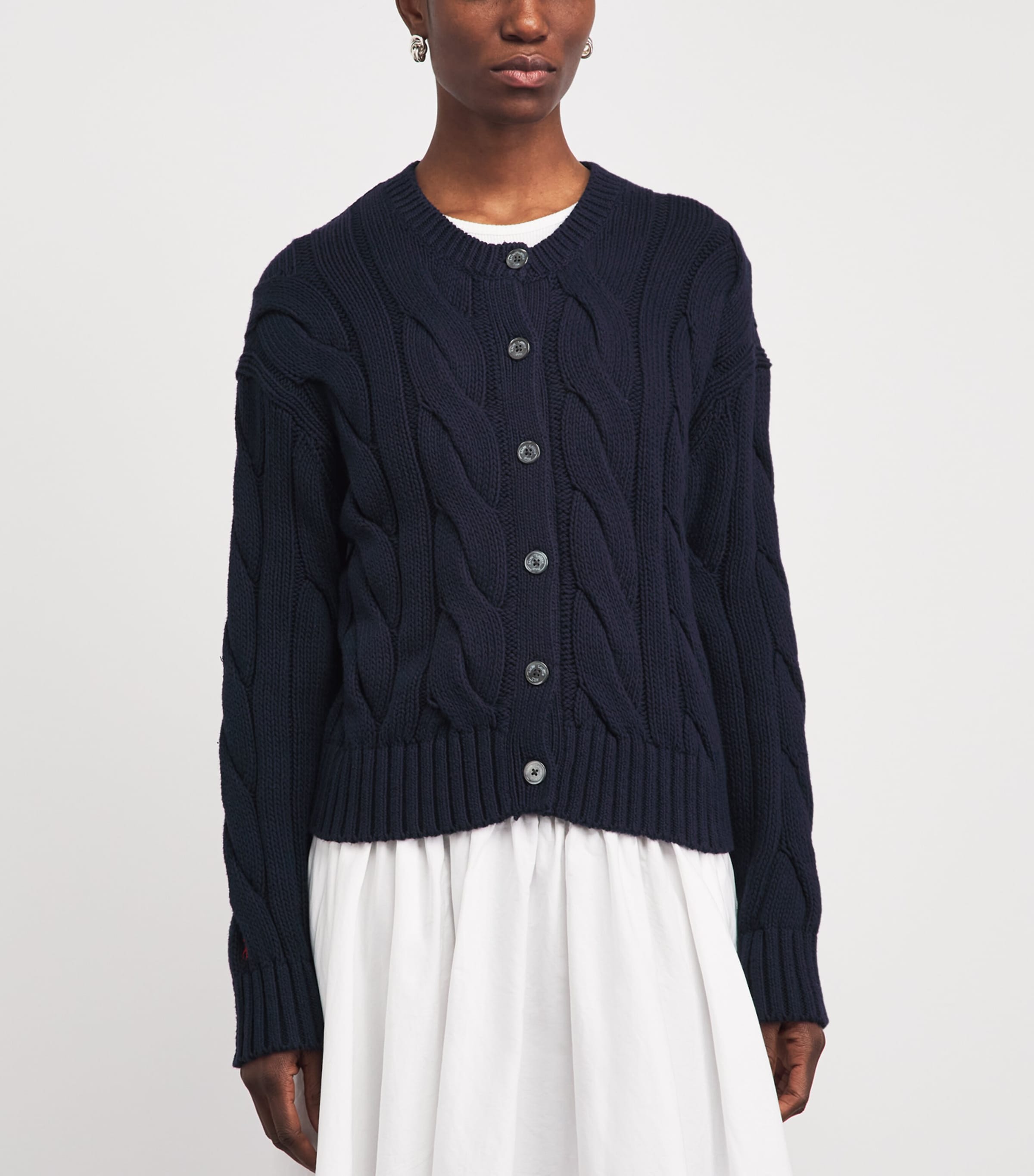 Polo Ralph Lauren Womens Cotton Cable-Knit Cardigan Hunter Navy Image 4
