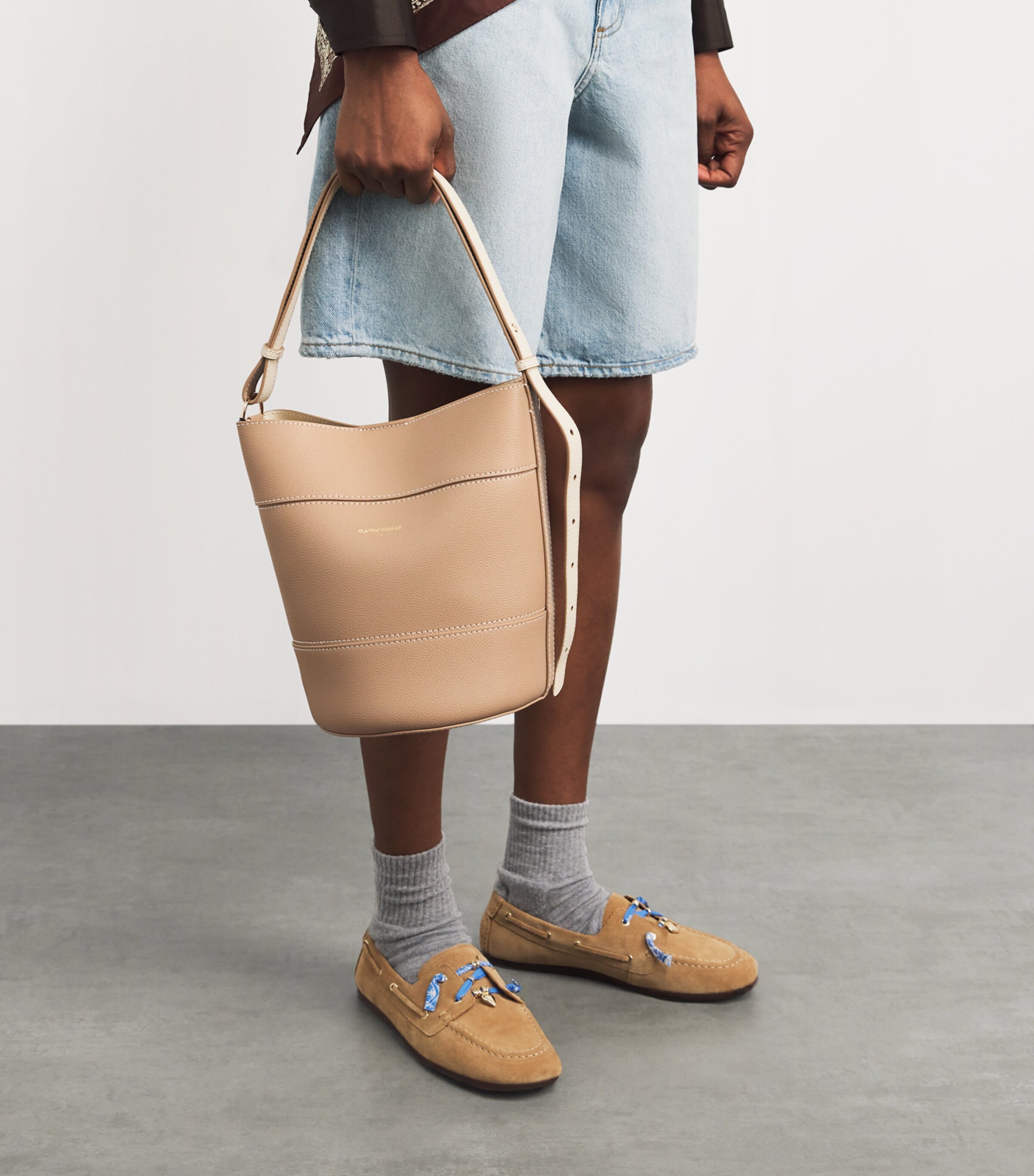 Claudie Pierlot Grained Leather Bucket Bag Beige Image 2