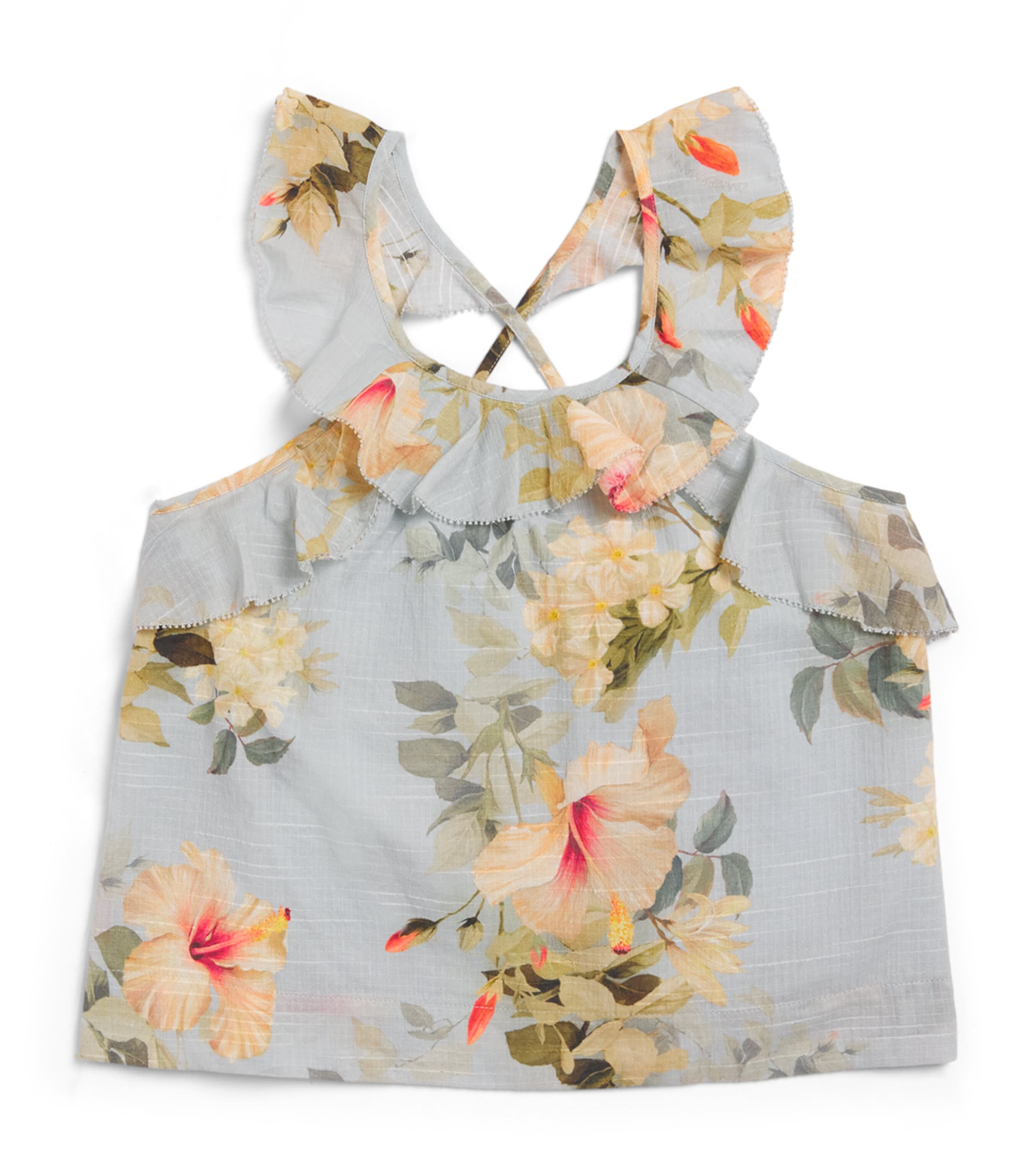 Zimmermann Kids Cotton Hibiscus Blouse (2-12 Years) Blue Hibiscus Image 1