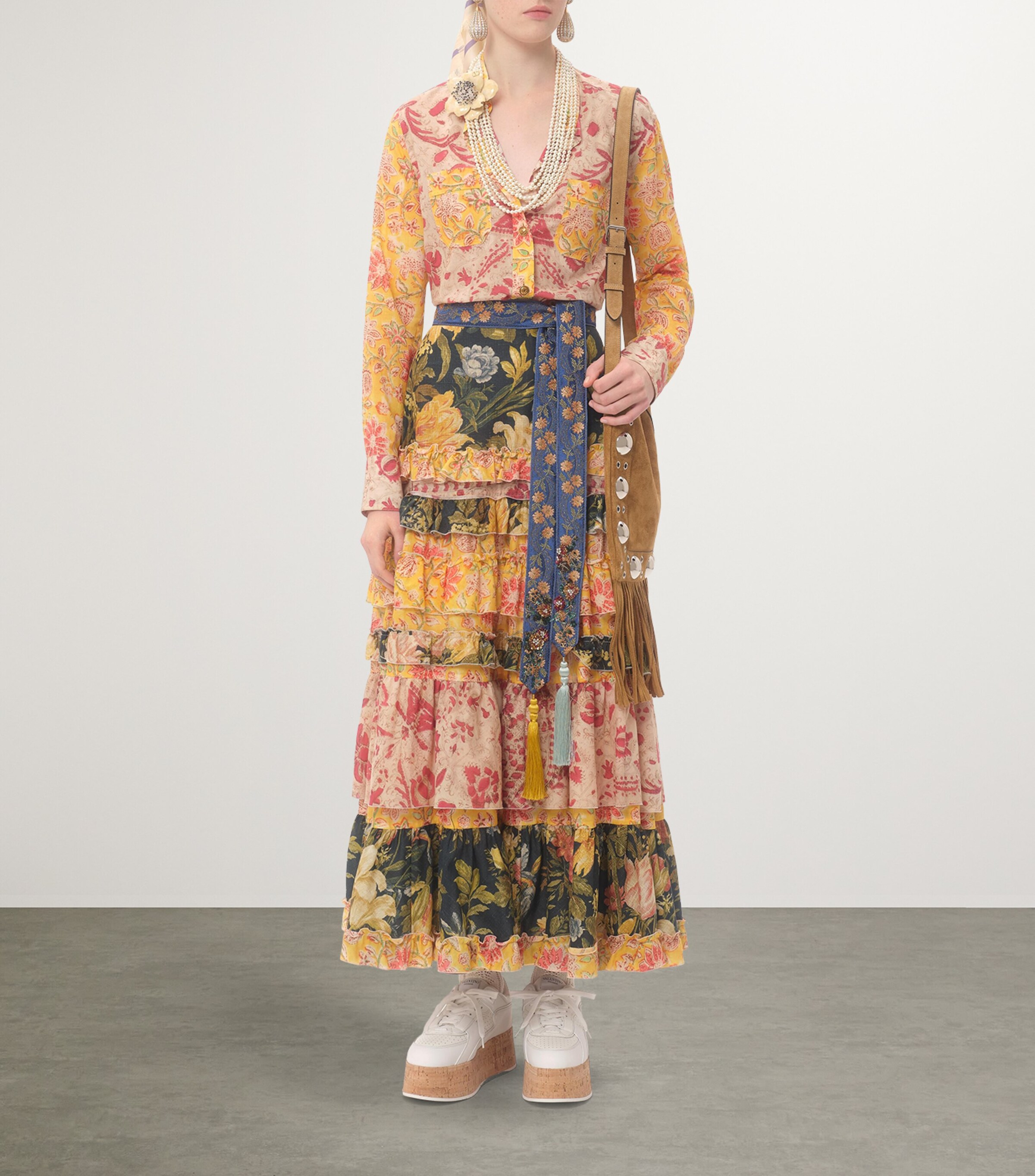 Valentino Womens Cotton Tiered Floral Print Skirt Image 6