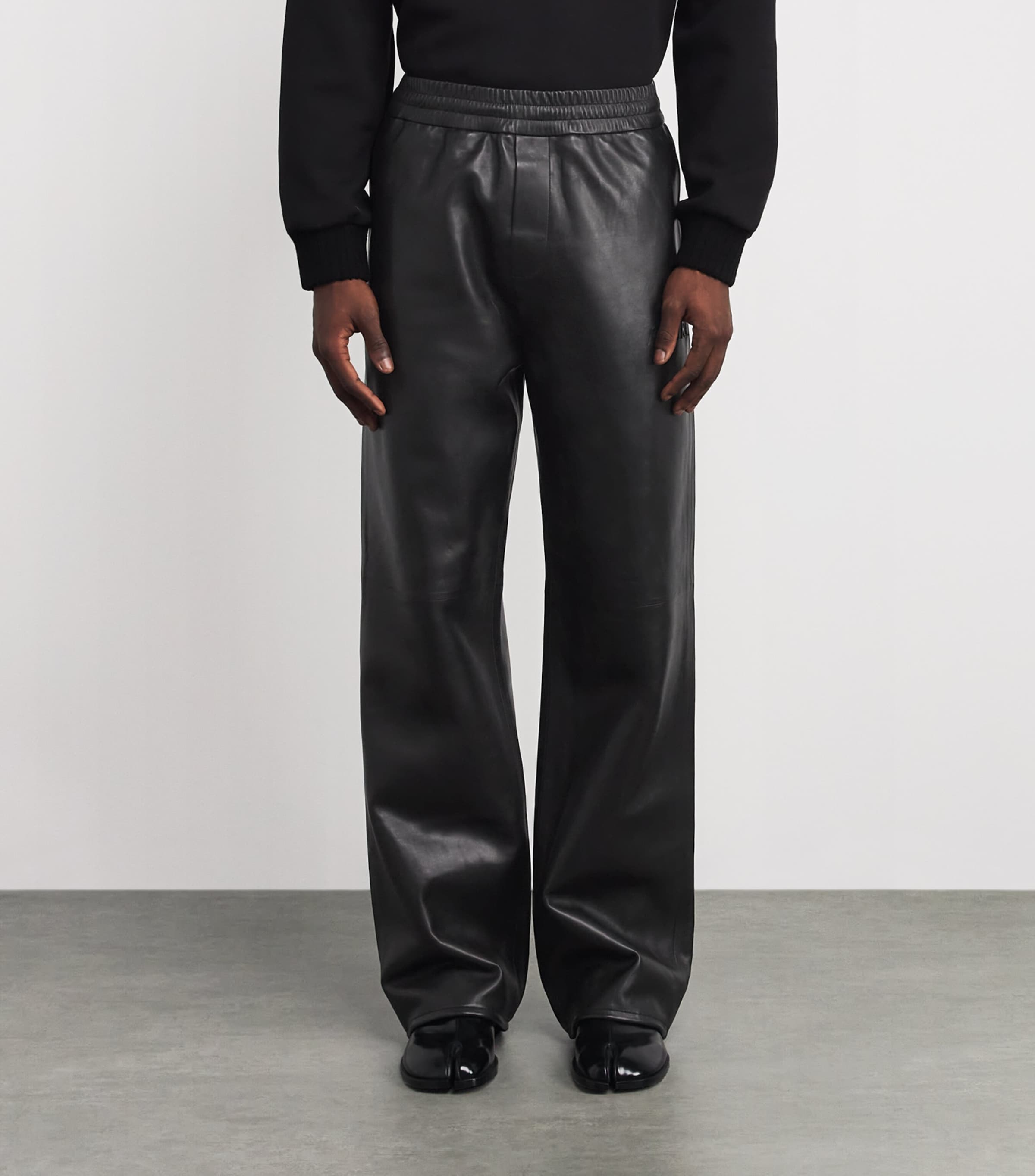 Leather Track Sweatpants BLACK Image 3