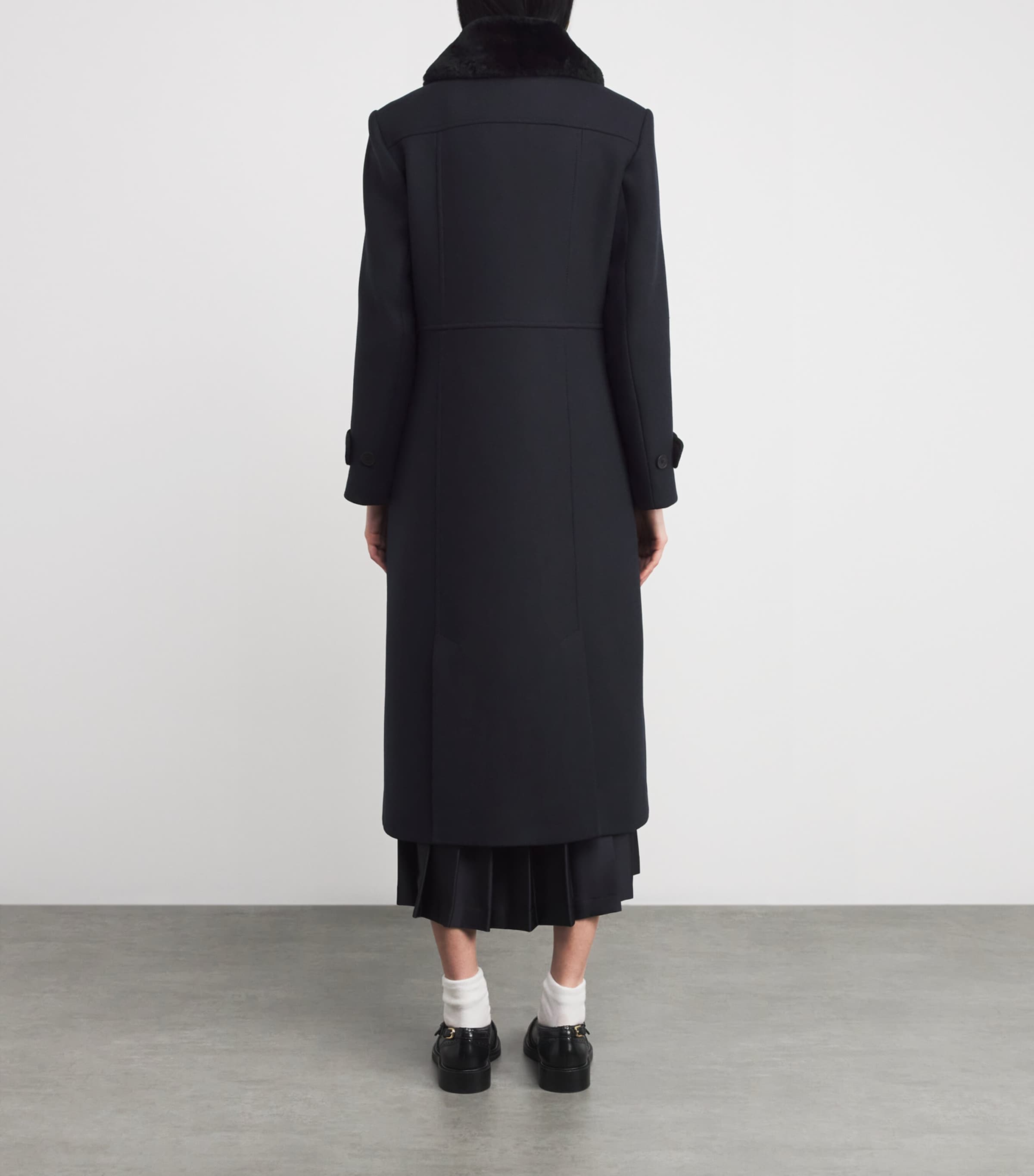 Wool-Blend Shearling-Collar Coat NAVY BLUE Image 4